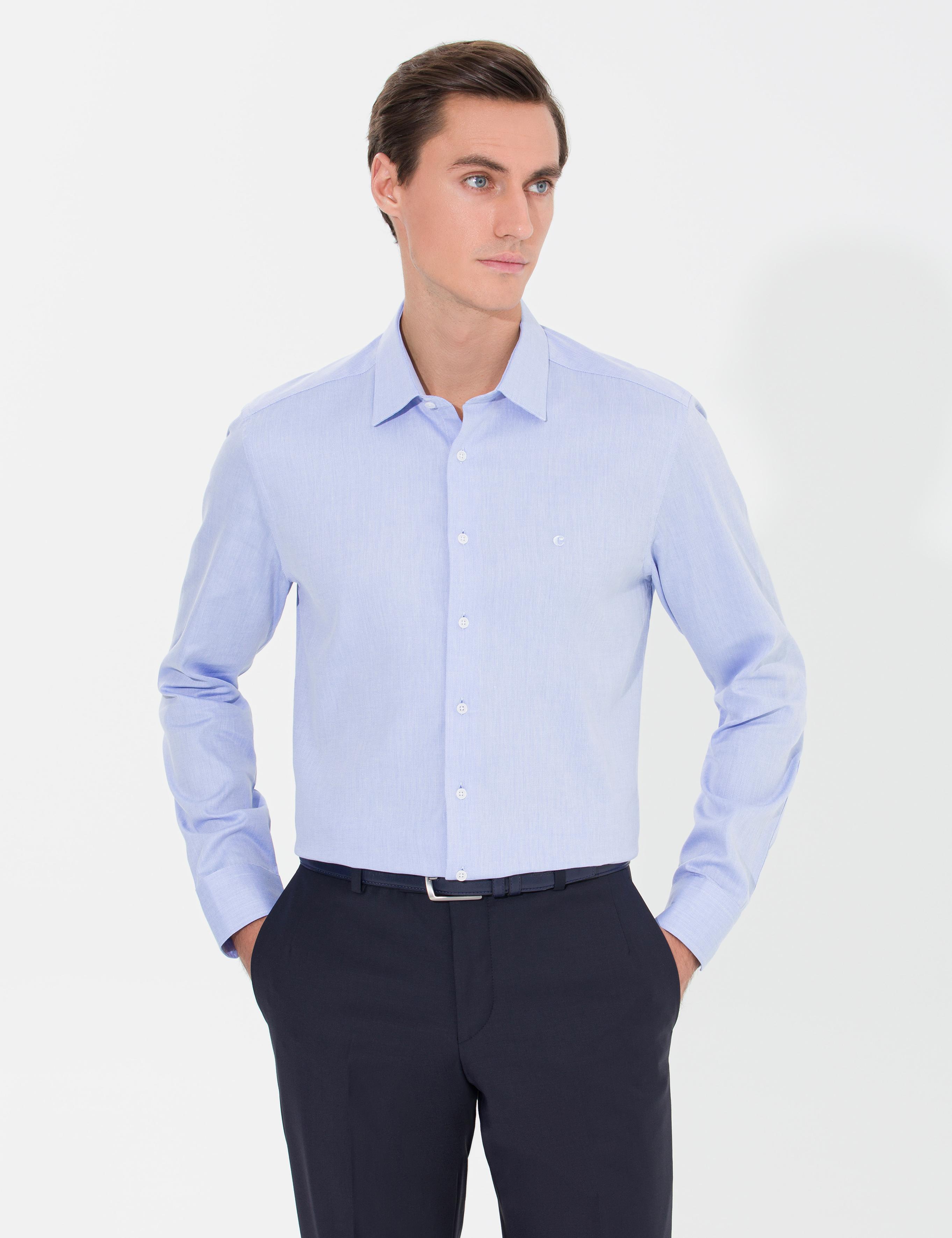 Açık Mavi Slim Fit Uzun Kollu Basic Gömlek - 50268926027
