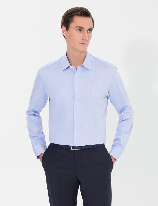 Açık Mavi Slim Fit Uzun Kollu Basic Gömlek