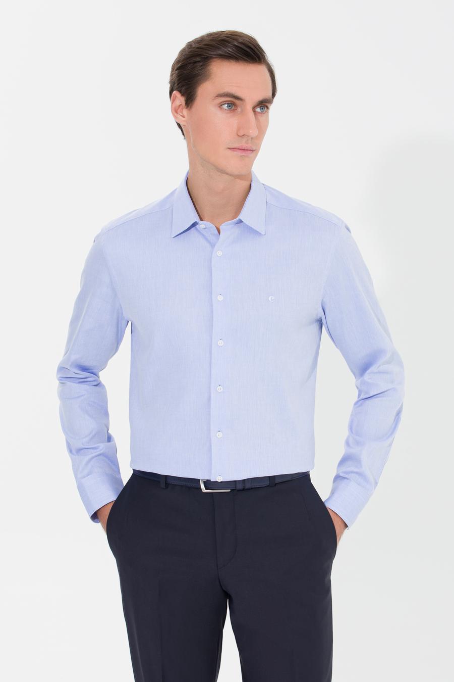 Açık Mavi Slim Fit Uzun Kollu Basic Gömlek - 50268926027