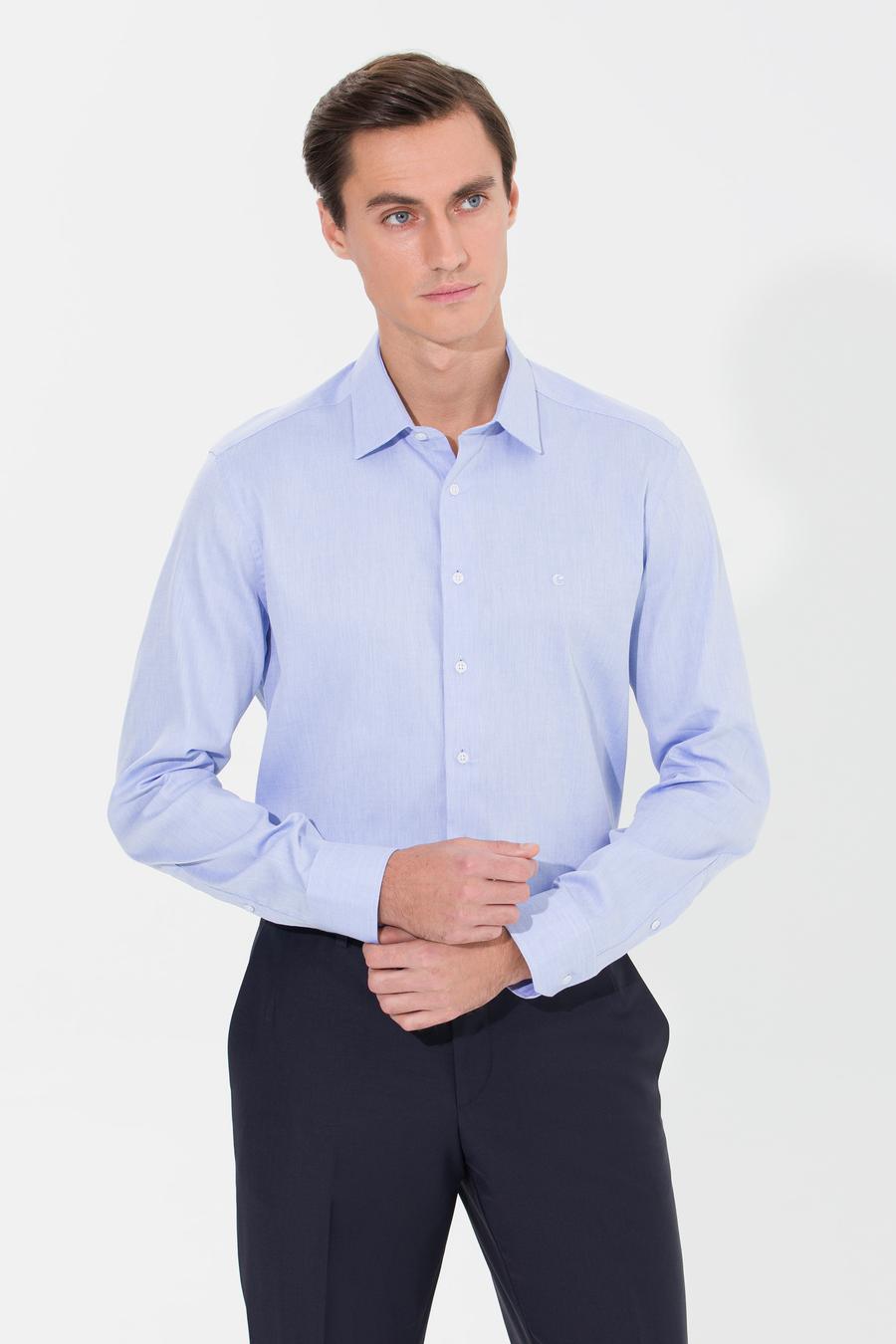 Açık Mavi Slim Fit Uzun Kollu Basic Gömlek - 50268926027