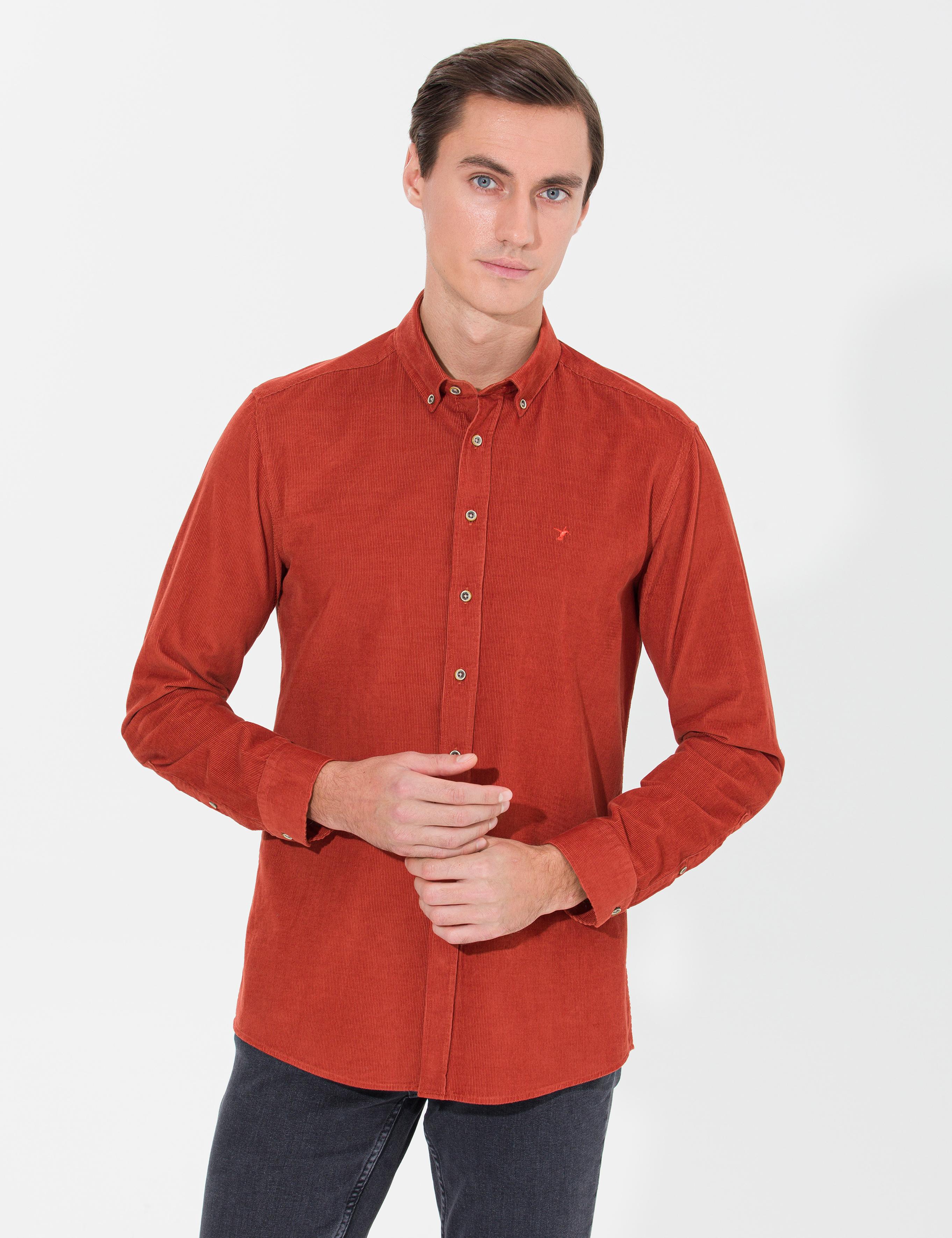 Kiremit Slim Fit Uzun Kollu Gömlek - 50257239354