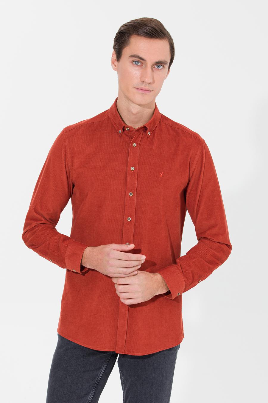 Kiremit Slim Fit Uzun Kollu Gömlek - 50257239354