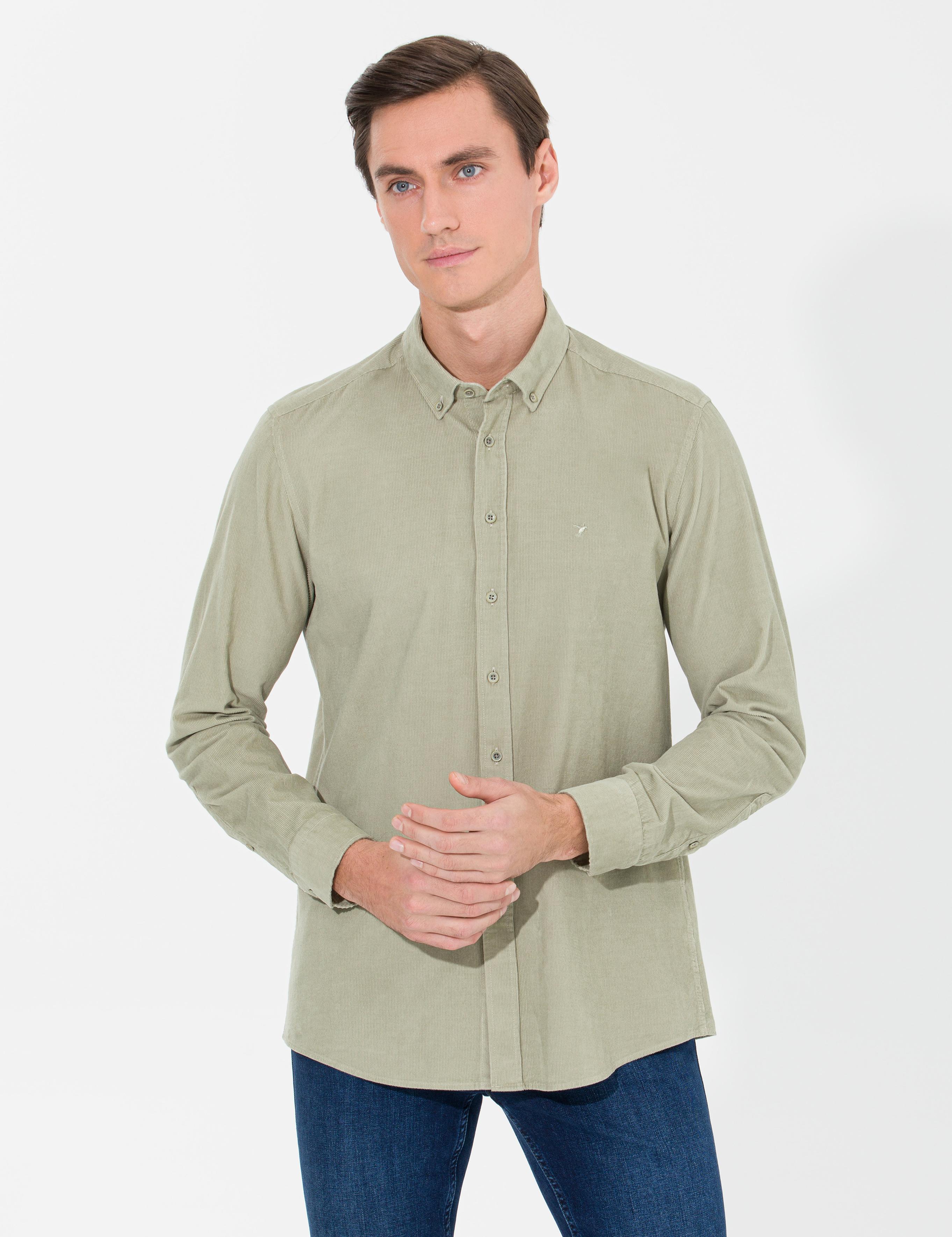Su Yeşili Slim Fit Uzun Kollu Gömlek - 50257239365
