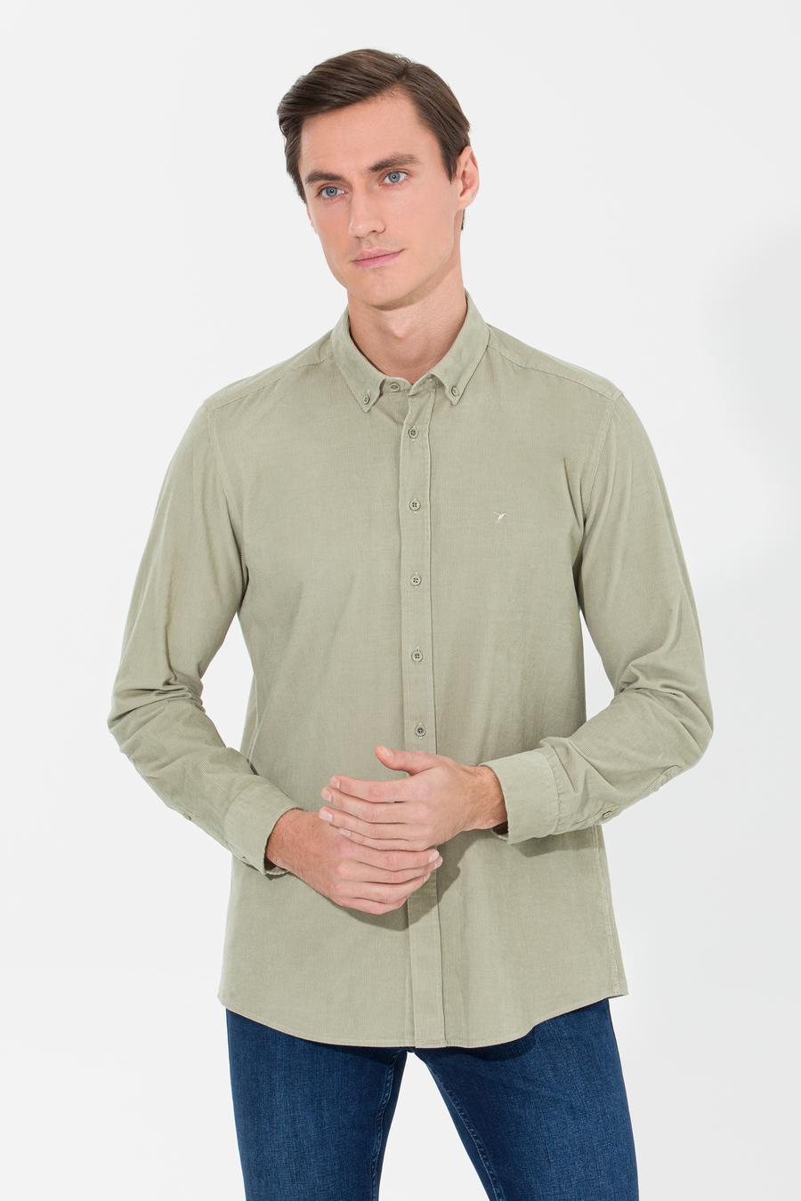 Su Yeşili Slim Fit Uzun Kollu Gömlek - 50257239365