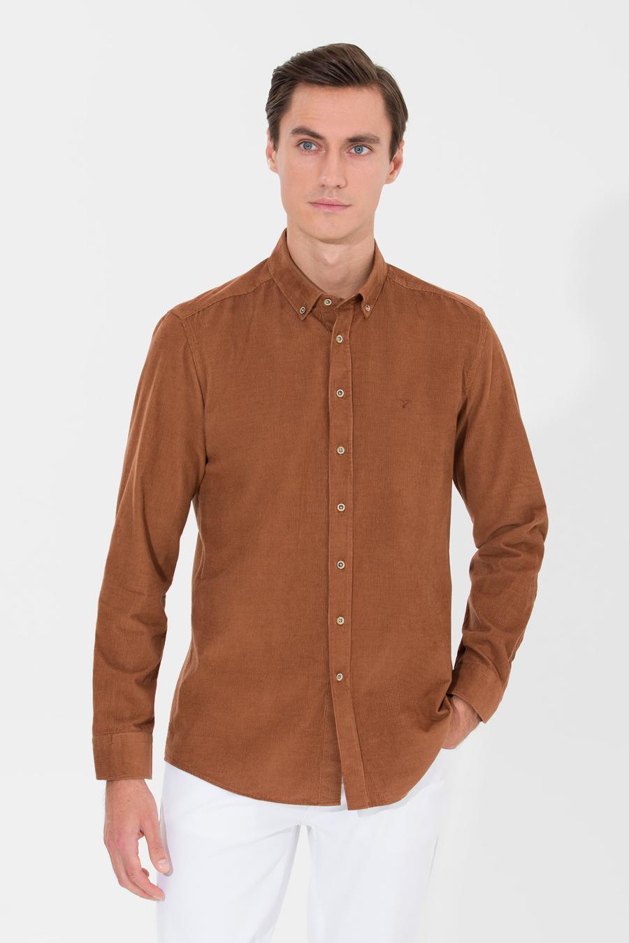 Açık Kahverengi Slim Fit Uzun Kollu Gömlek - 50257239371