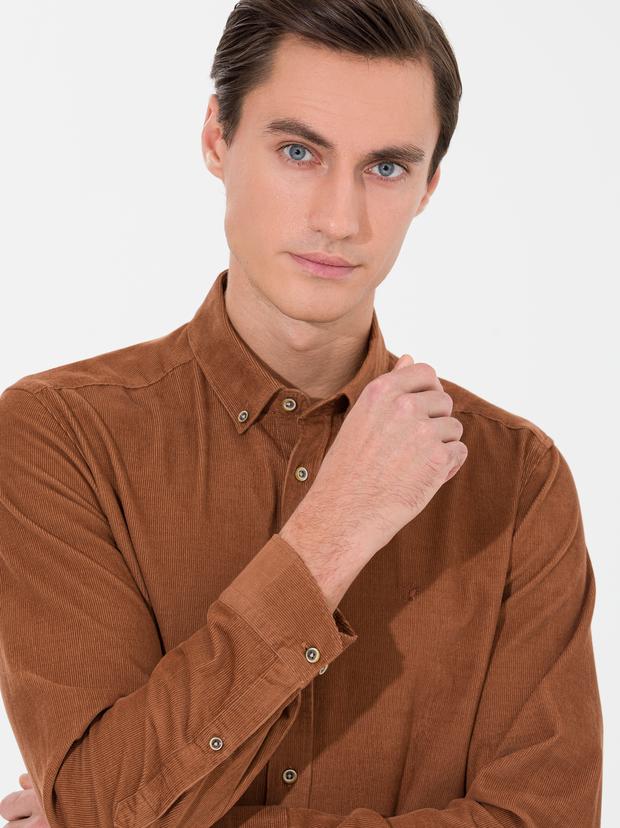 Açık Kahverengi Slim Fit Uzun Kollu Gömlek