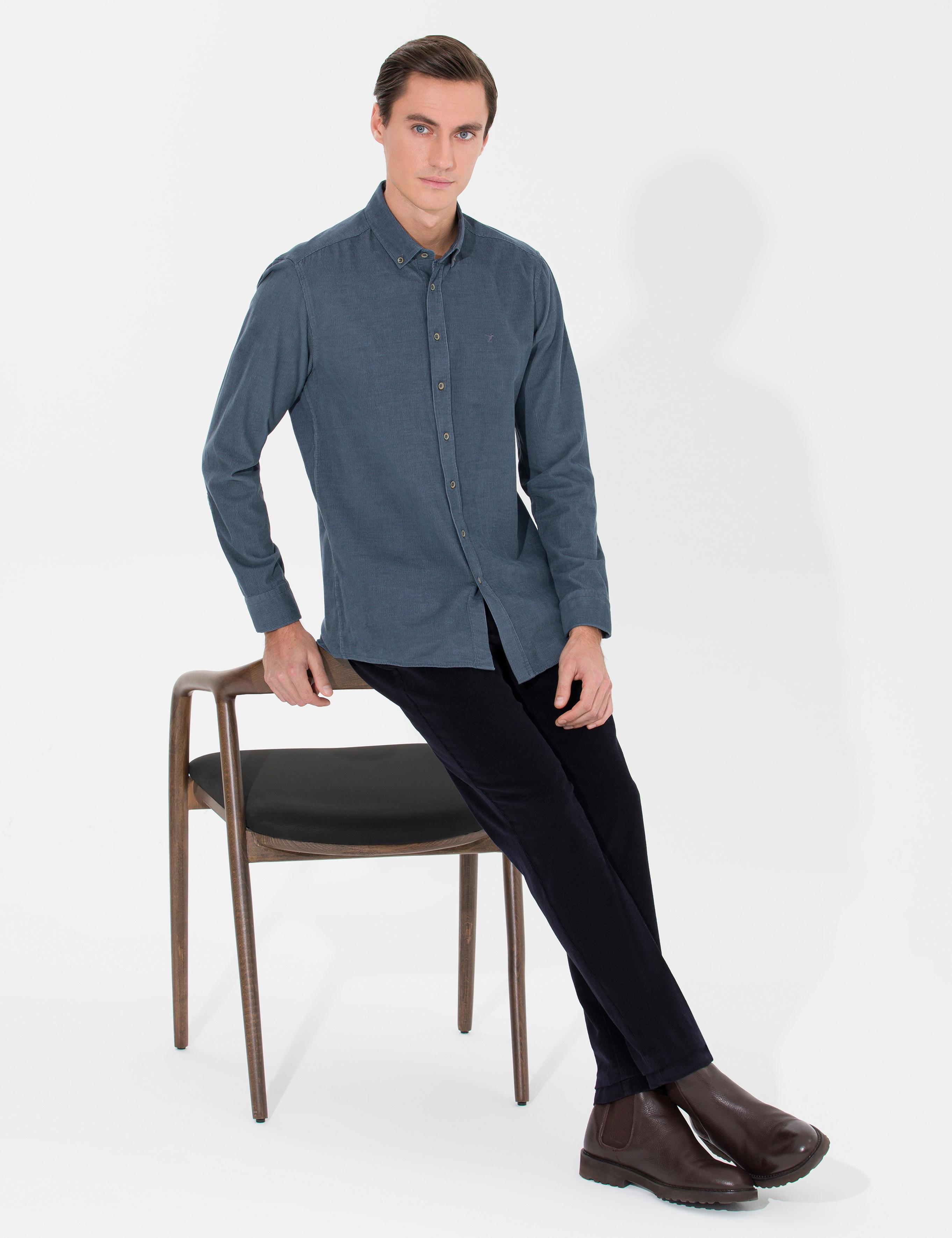Koyu Gri Slim Fit Uzun Kollu Gömlek - 50257239385