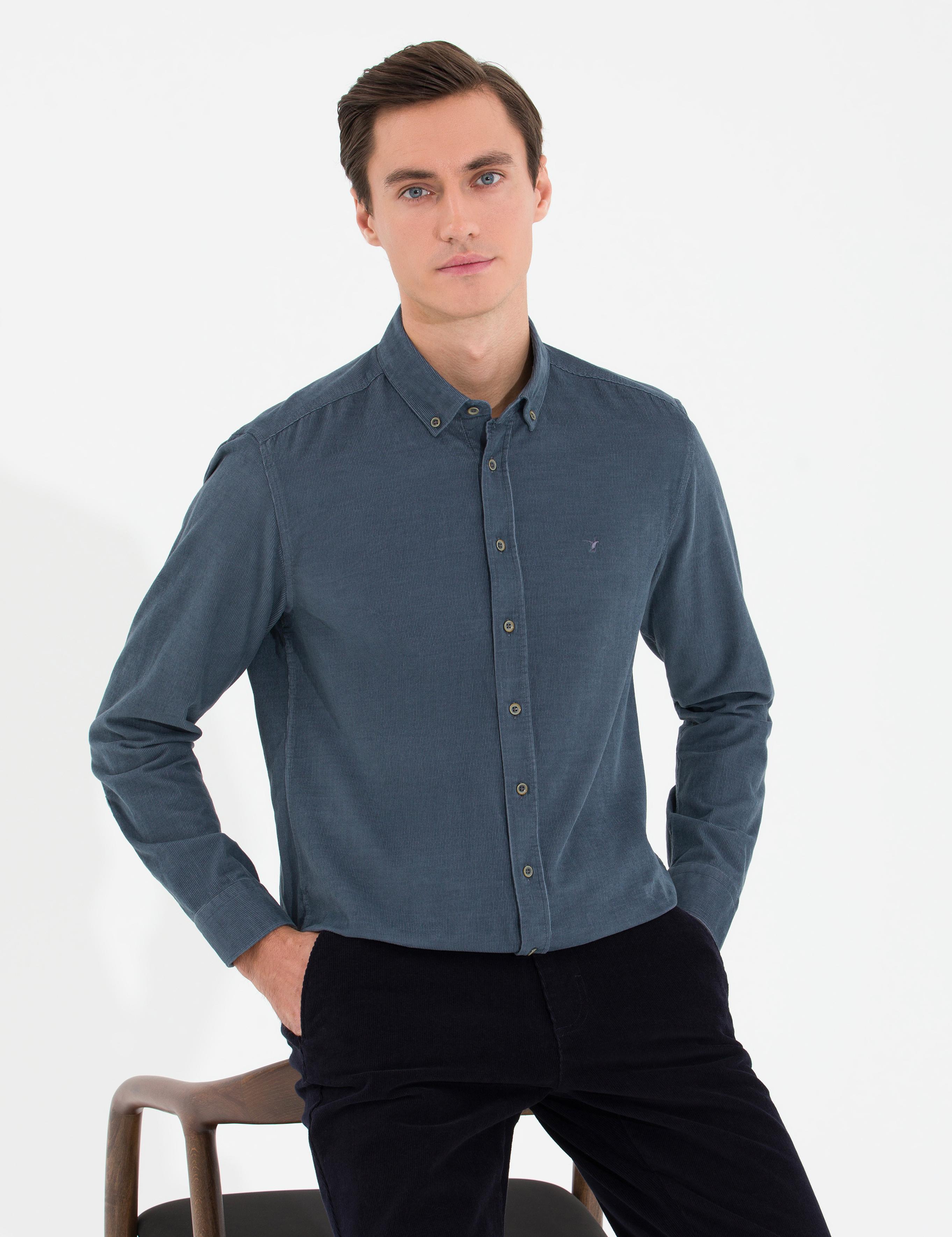 Koyu Gri Slim Fit Uzun Kollu Gömlek - 50257239385