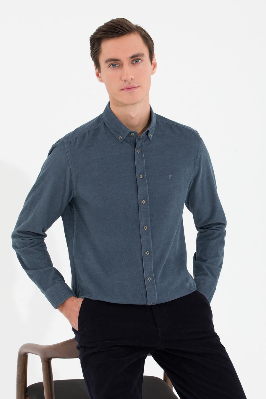 Koyu Gri Slim Fit Uzun Kollu Gömlek - 50257239385