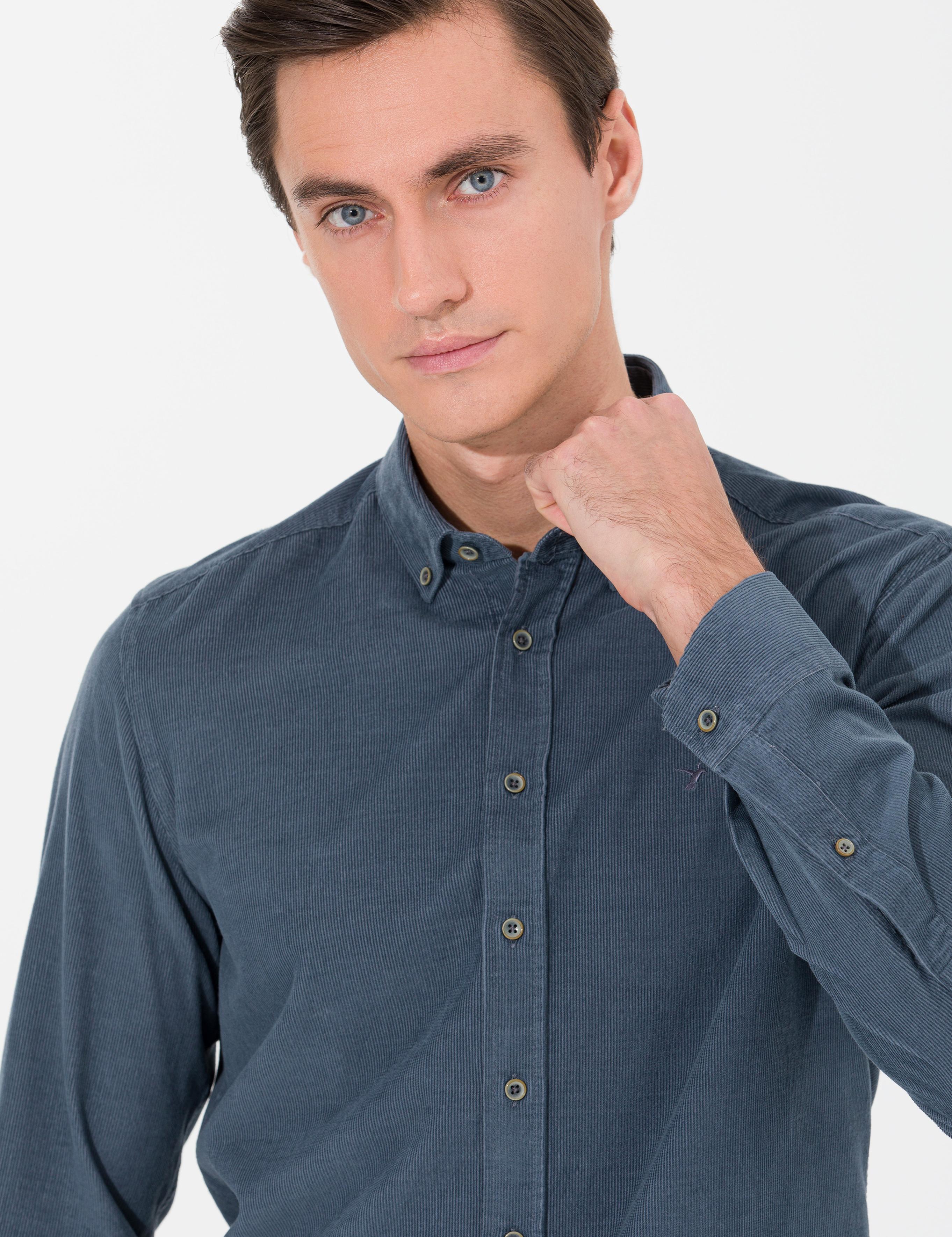 Koyu Gri Slim Fit Uzun Kollu Gömlek - 50257239385