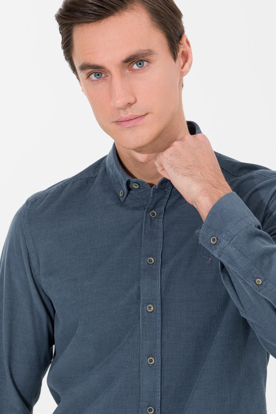 Koyu Gri Slim Fit Uzun Kollu Gömlek - 50257239385