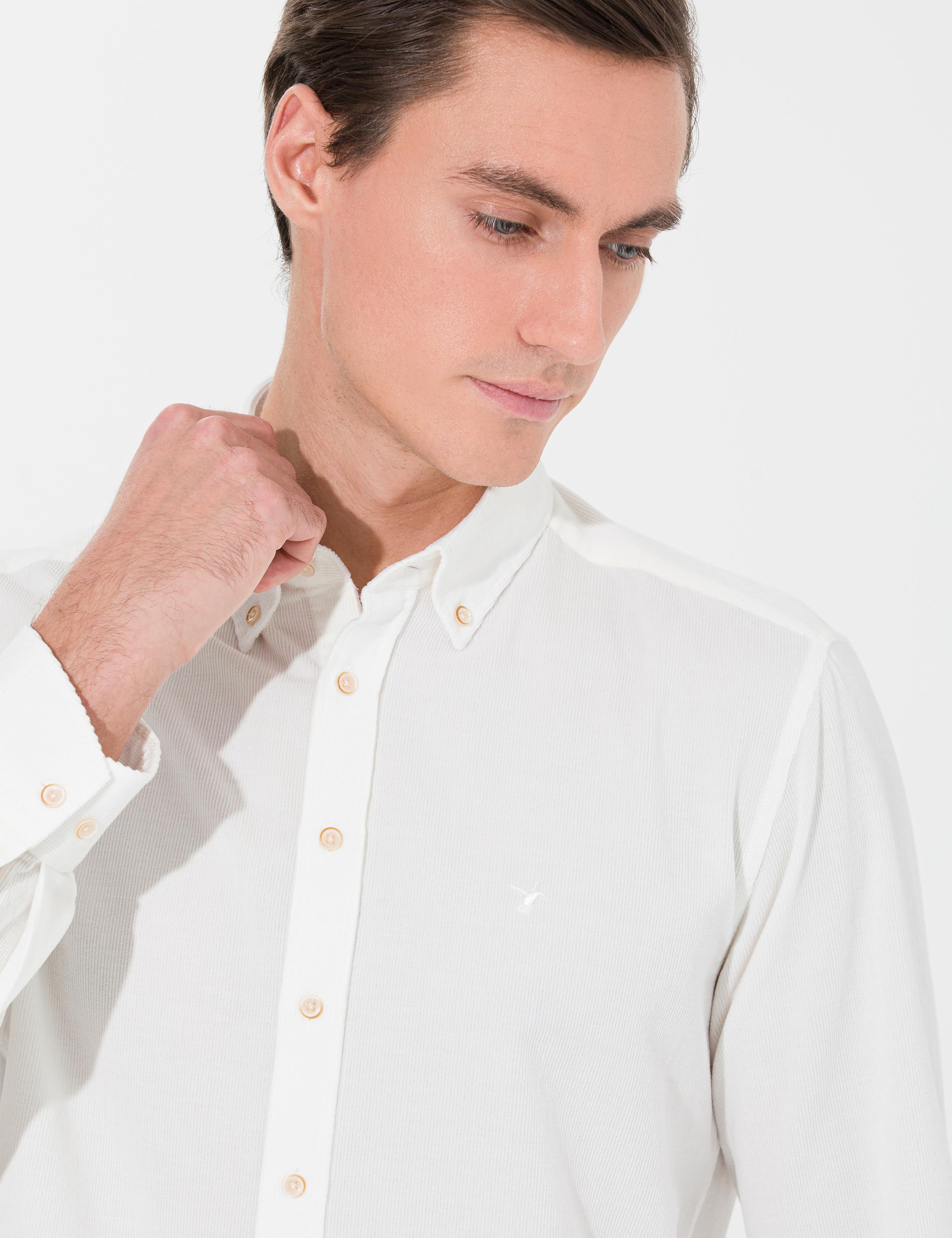 Ekru Slim Fit Uzun Kollu Gömlek - 50262889082
