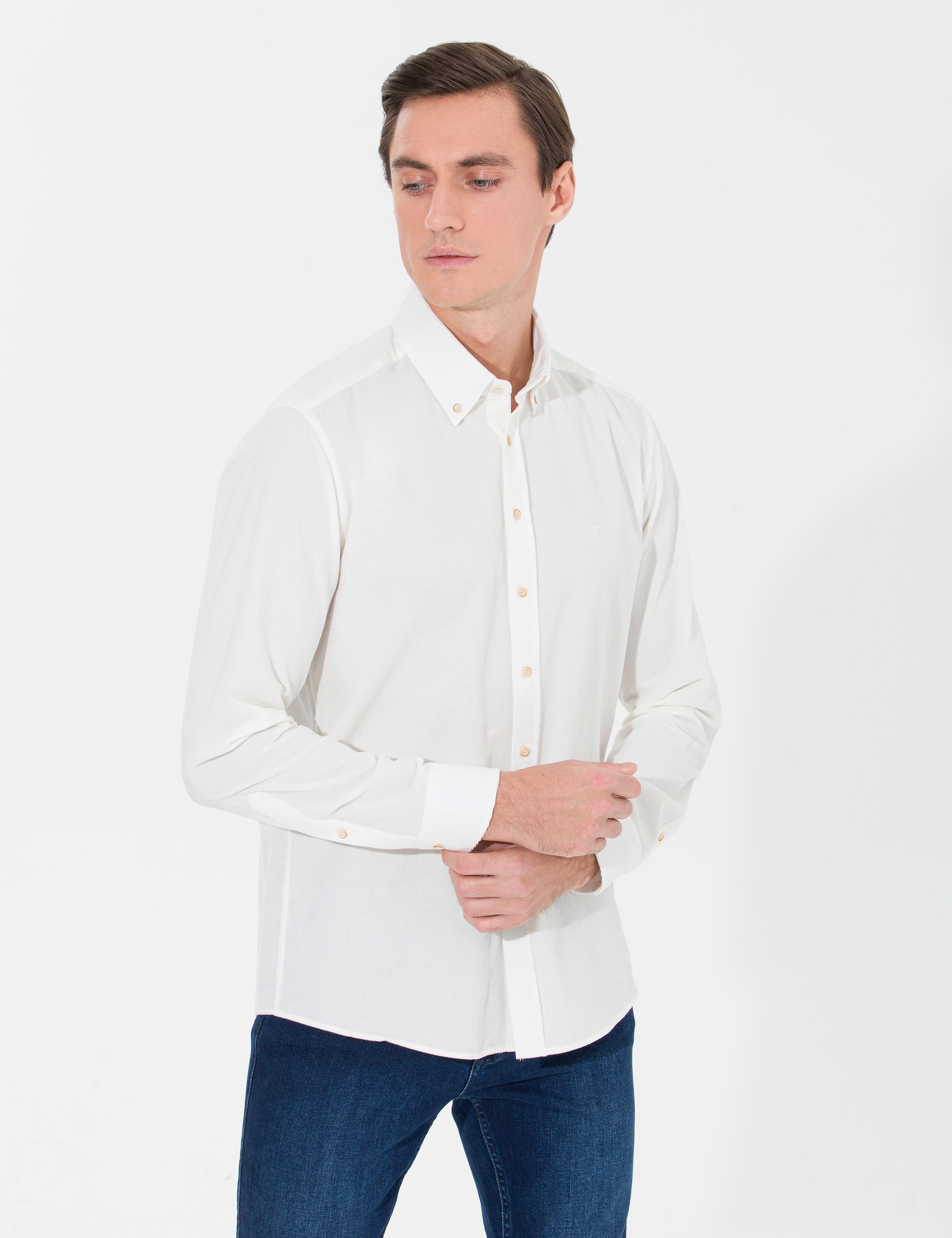 Ekru Slim Fit Uzun Kollu Gömlek - 50262889082
