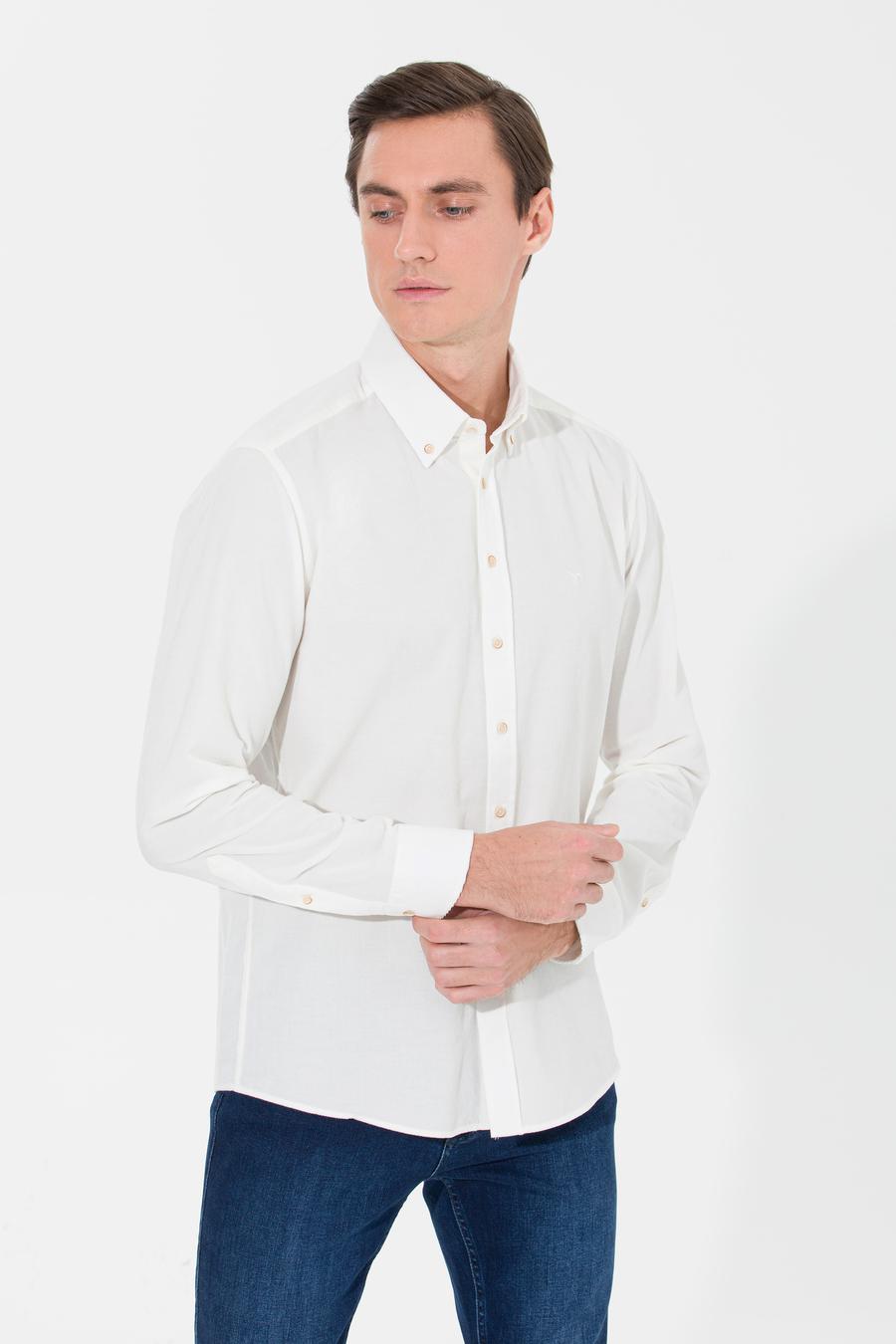 Ekru Slim Fit Uzun Kollu Gömlek - 50262889082