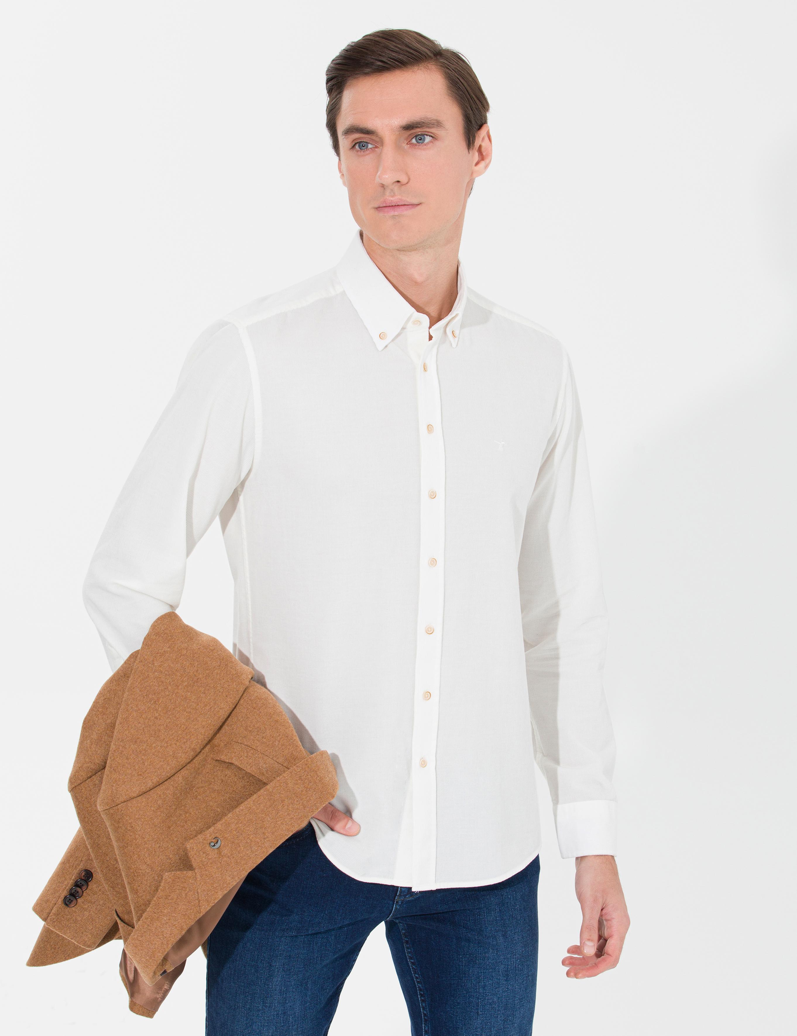 Ekru Slim Fit Uzun Kollu Gömlek - 50262889082