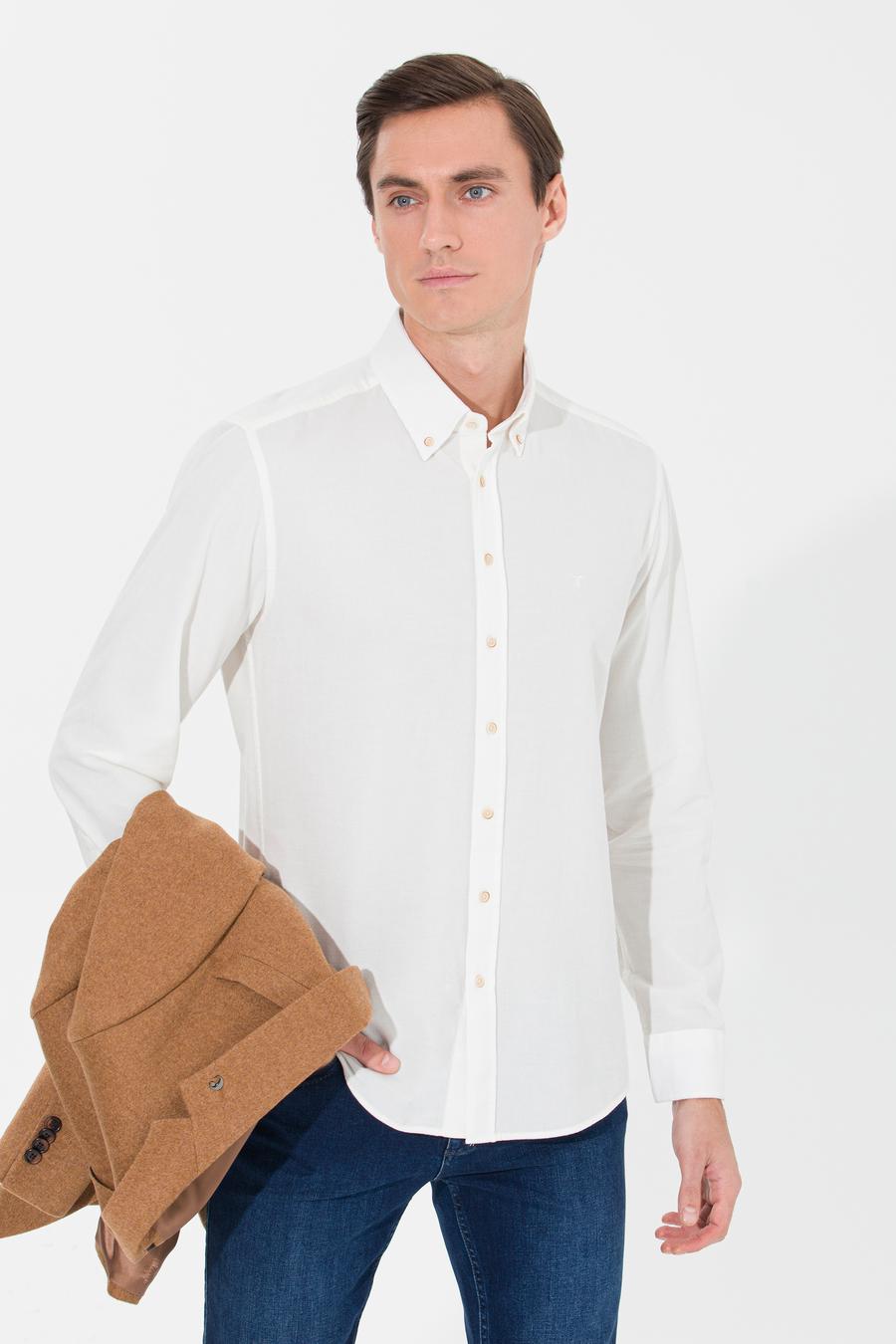 Ekru Slim Fit Uzun Kollu Gömlek - 50262889082