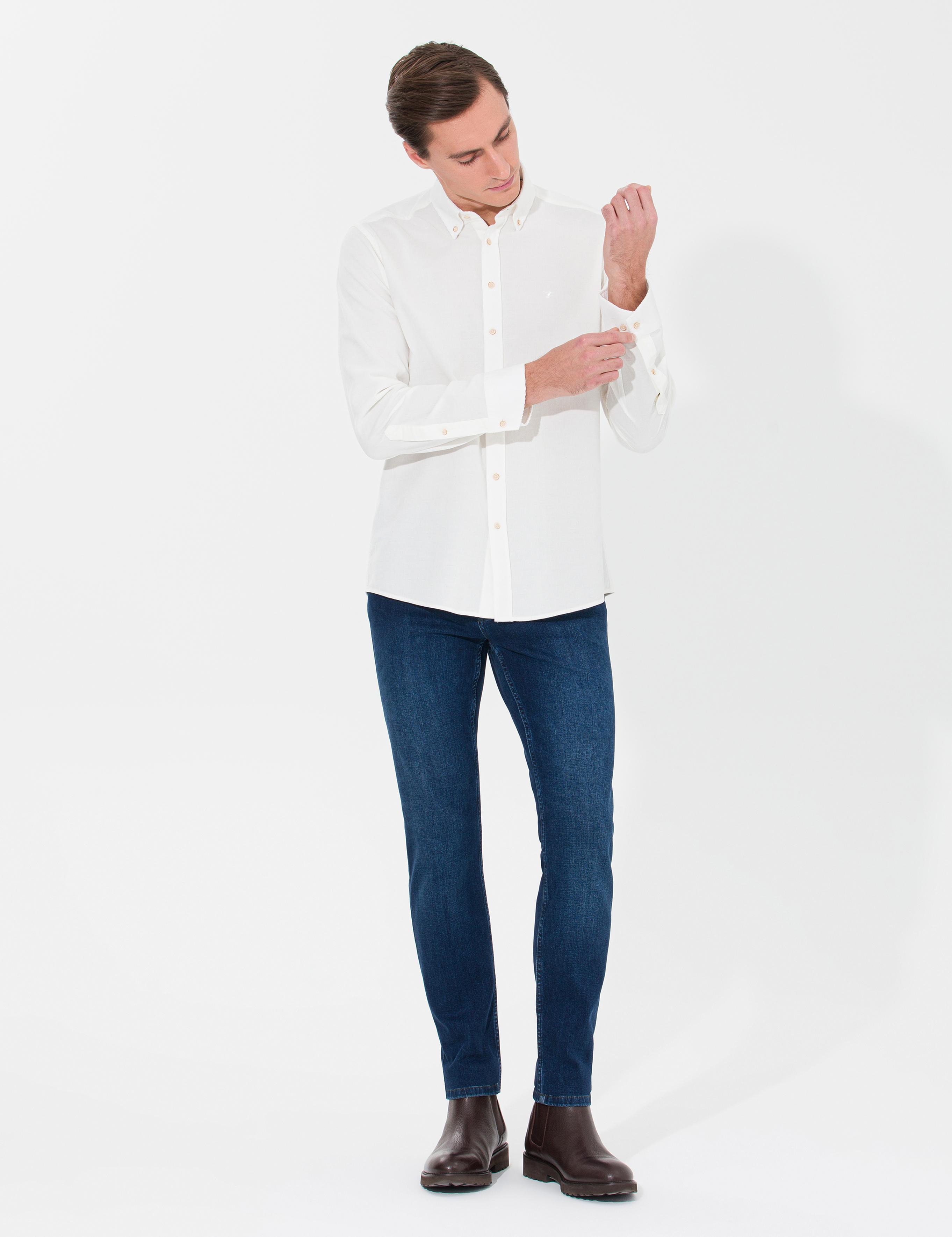 Ekru Slim Fit Uzun Kollu Gömlek - 50262889082