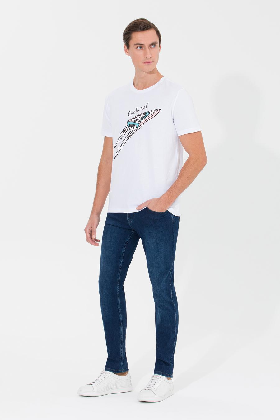 Beyaz Bisiklet Yaka Slim Fit T-Shirt - 50266515002