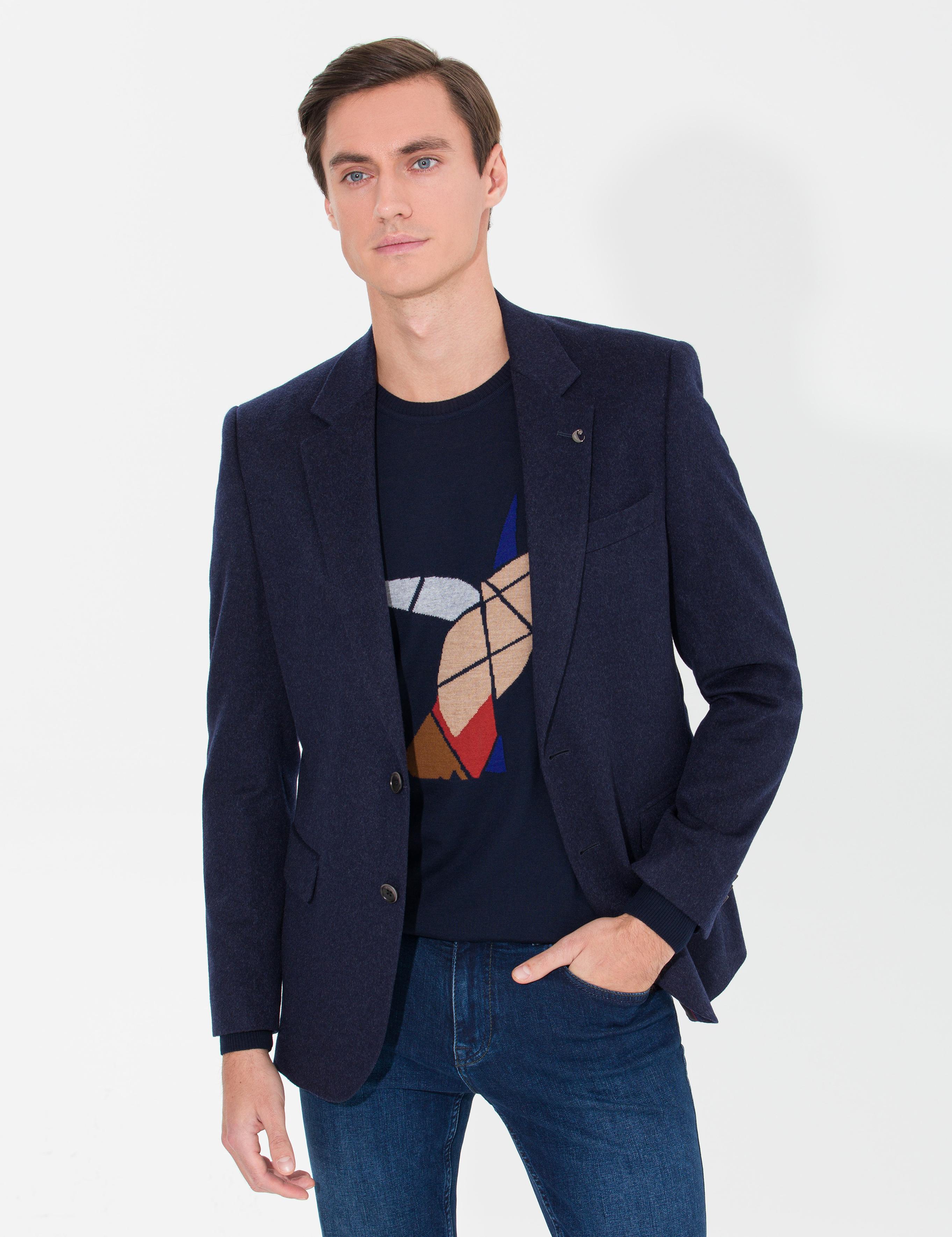 Lacivert Slim Fit Kaşmir Ceket - 50258856047