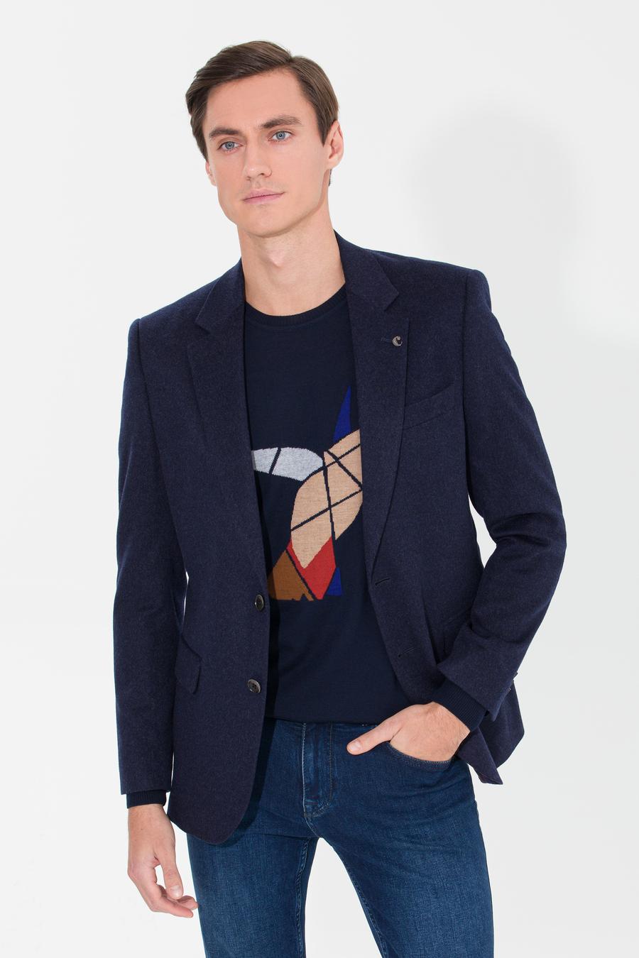 Lacivert Slim Fit Kaşmir Ceket - 50258856047