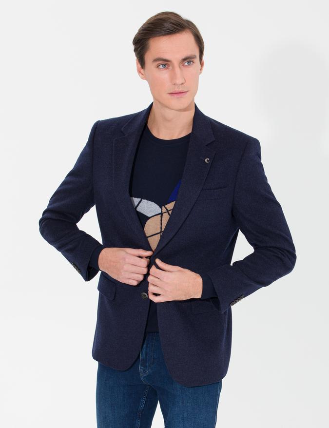Lacivert Slim Fit Kaşmir Ceket