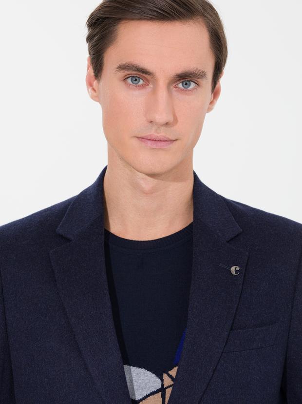 Lacivert Slim Fit Kaşmir Ceket
