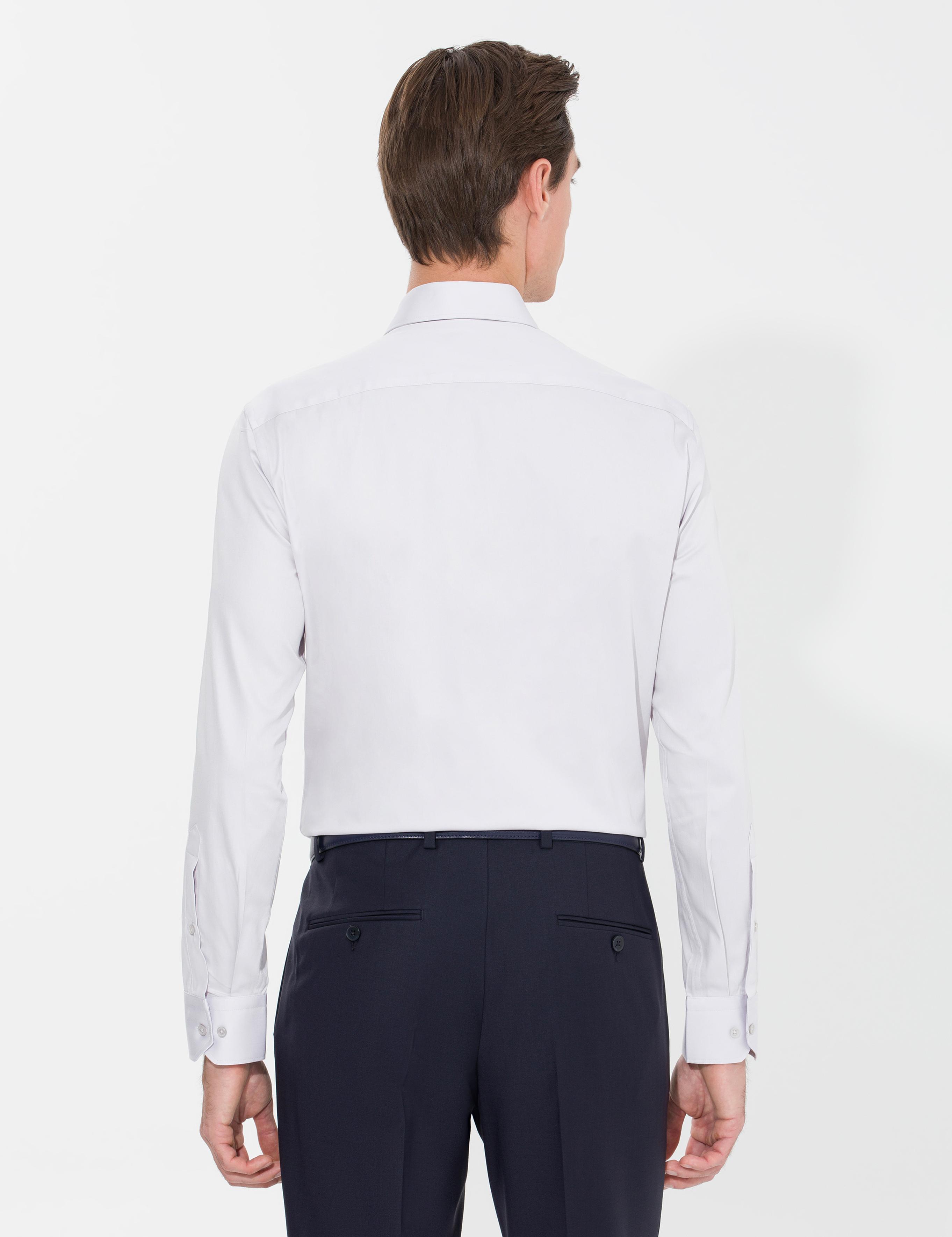 Açık Gri Slim Fit Uzun Kollu Basic Gömlek - 50268503091