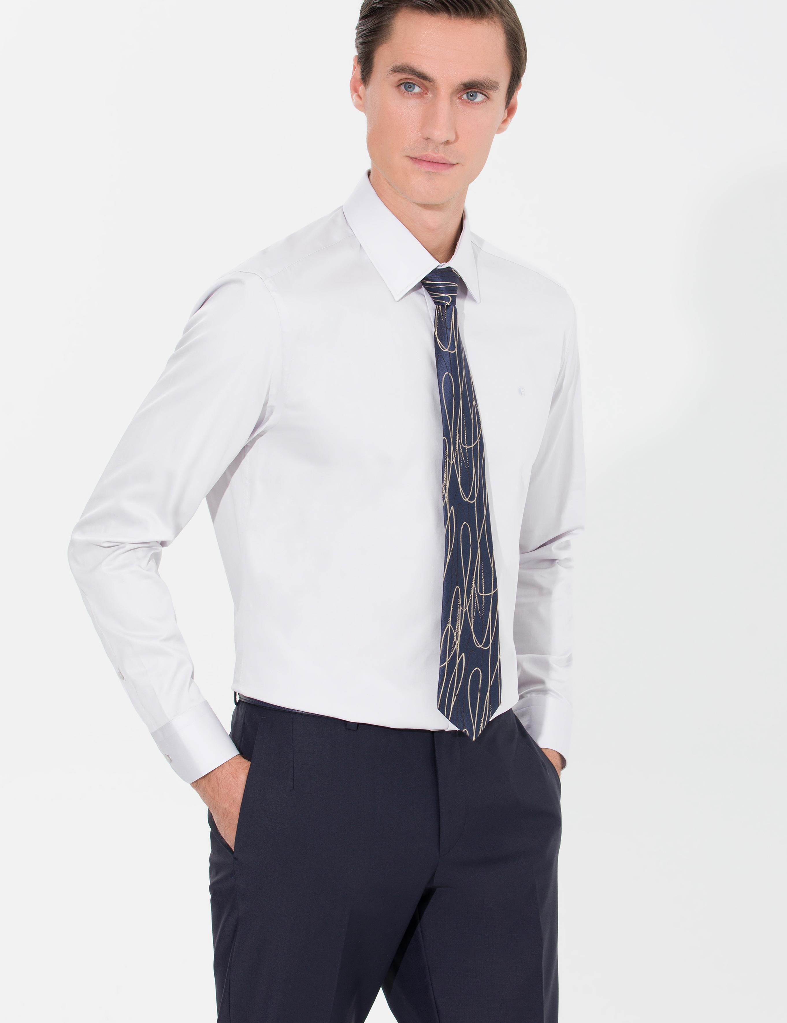 Açık Gri Slim Fit Uzun Kollu Basic Gömlek - 50268503091