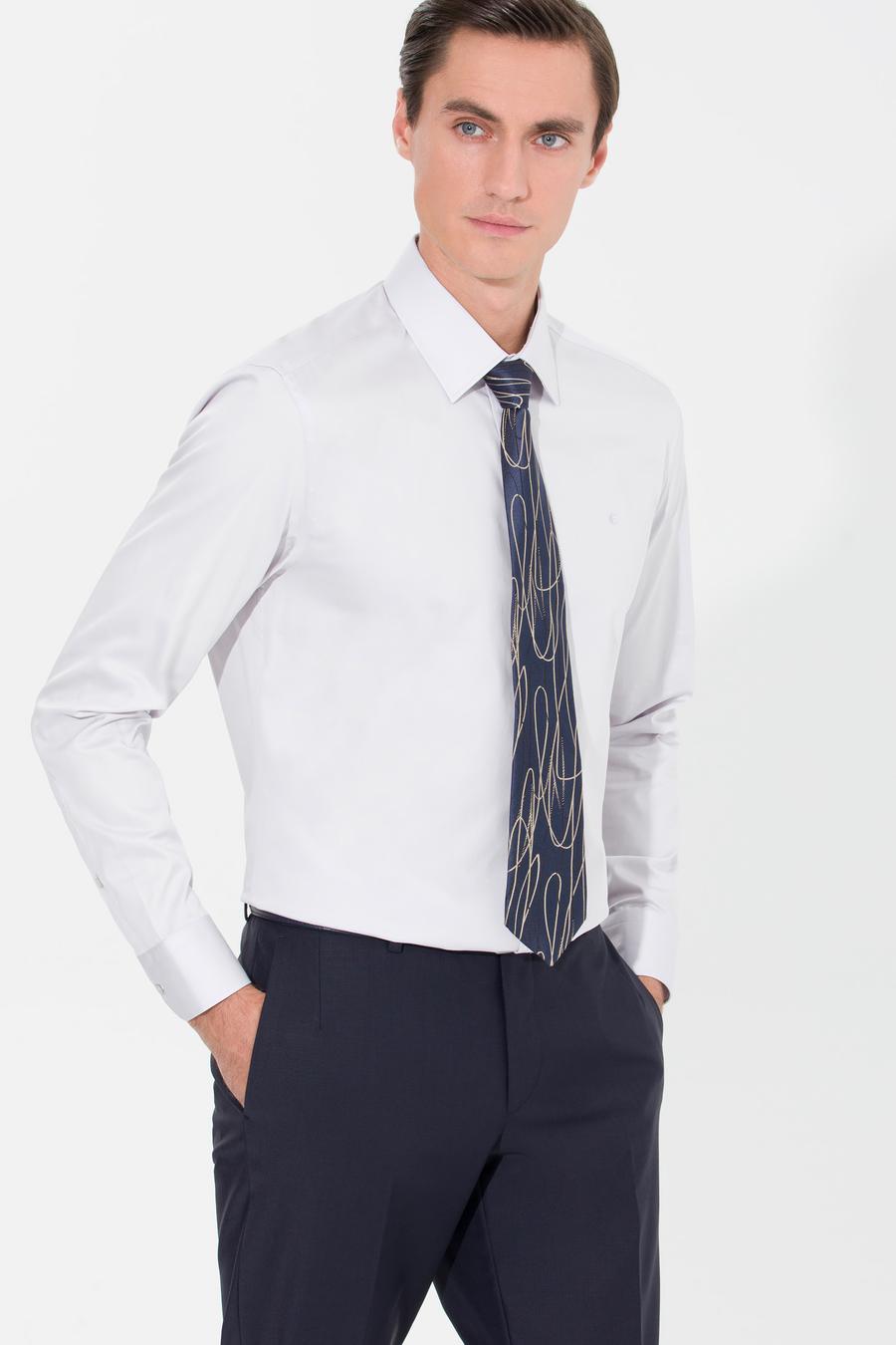 Açık Gri Slim Fit Uzun Kollu Basic Gömlek - 50268503091