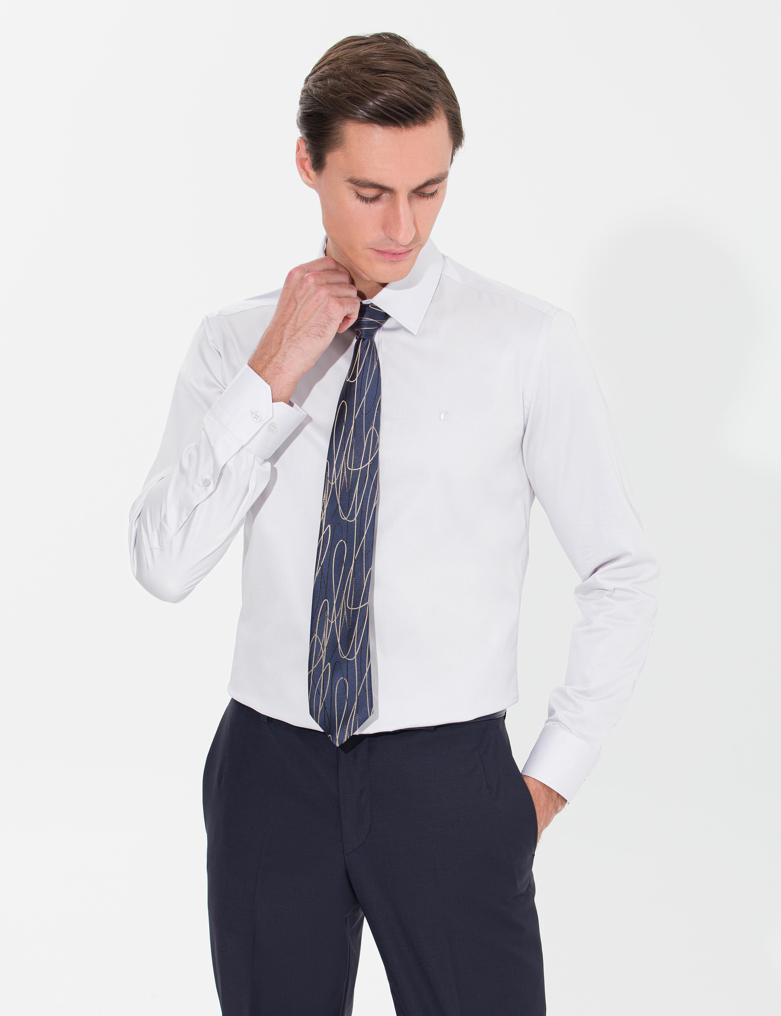 Açık Gri Slim Fit Uzun Kollu Basic Gömlek - 50268503091