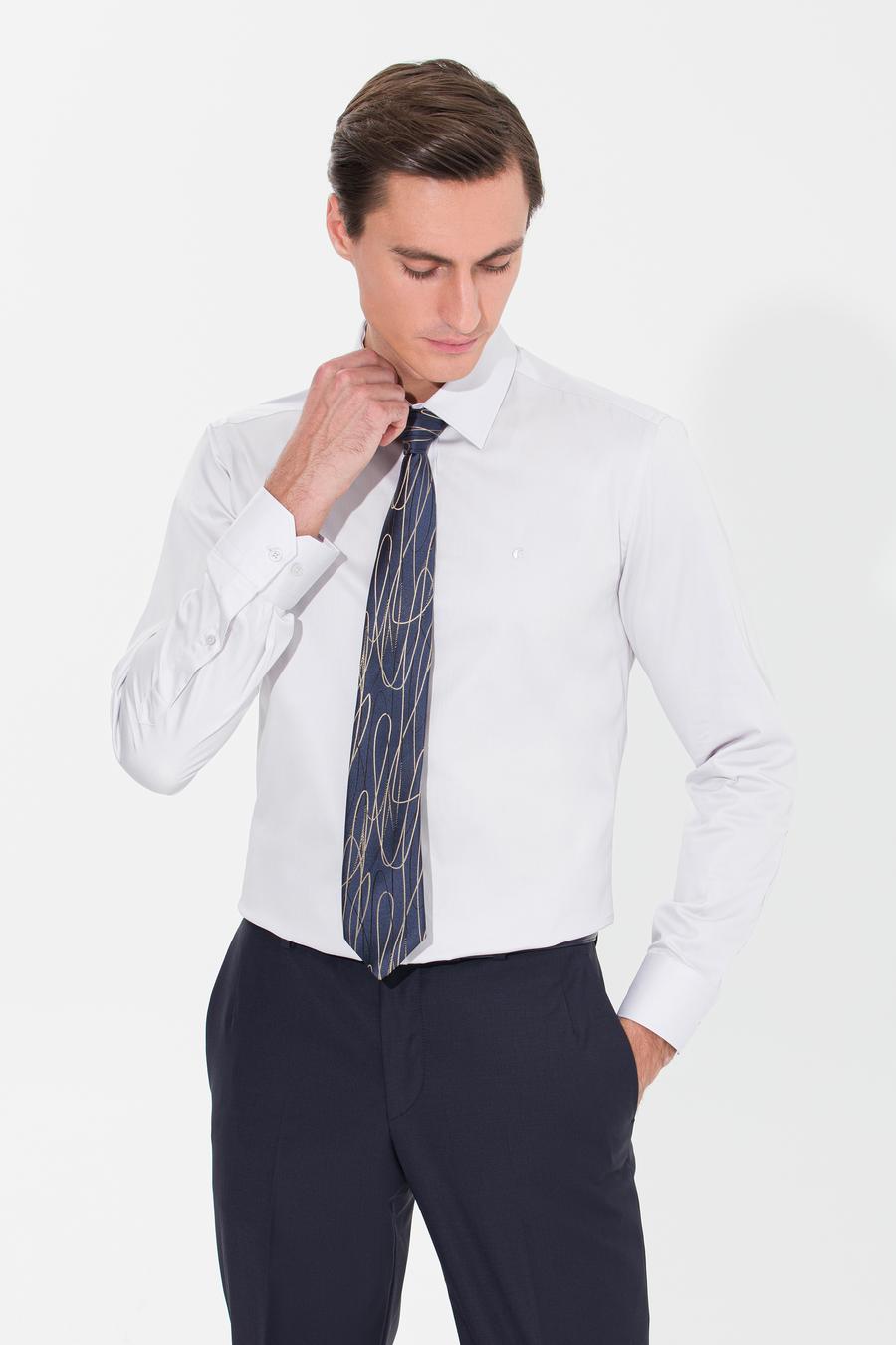 Açık Gri Slim Fit Uzun Kollu Basic Gömlek - 50268503091