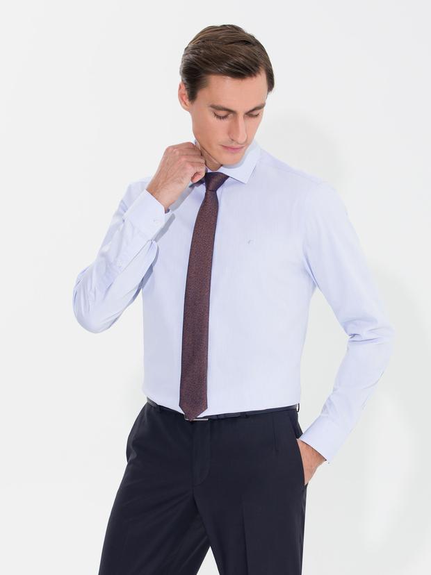 Açık Mavi Slim Fit Uzun Kollu Basic Gömlek
