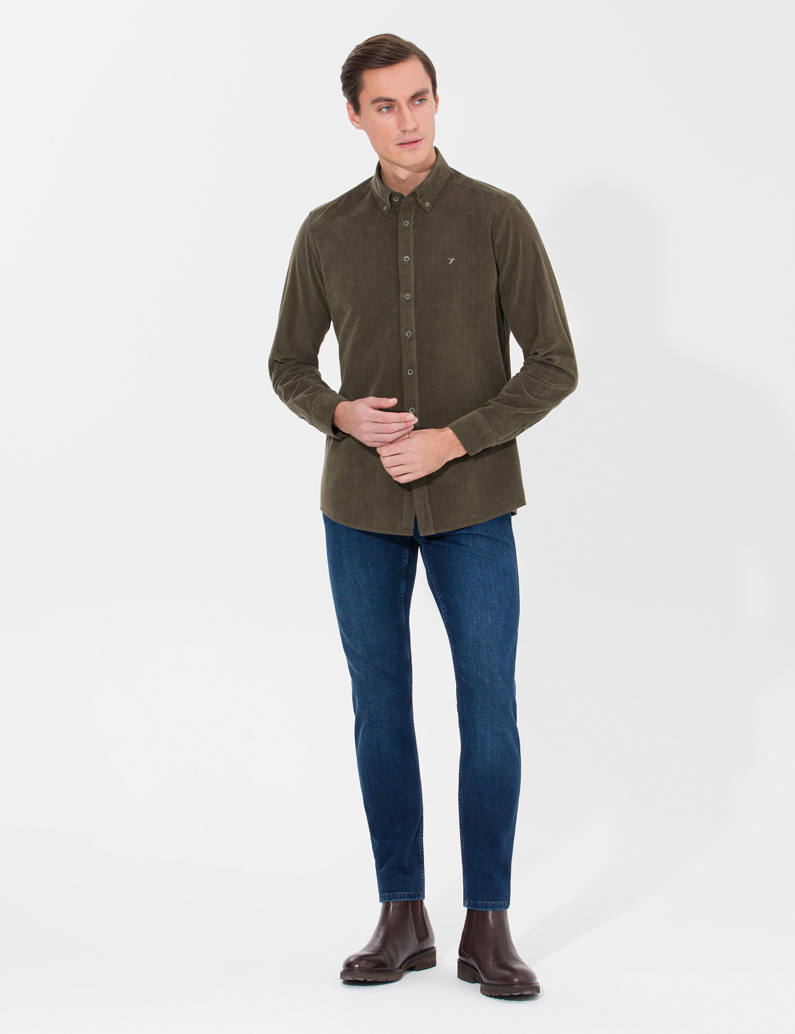 Haki Slim Fit Uzun Kollu Gömlek - 50262889068