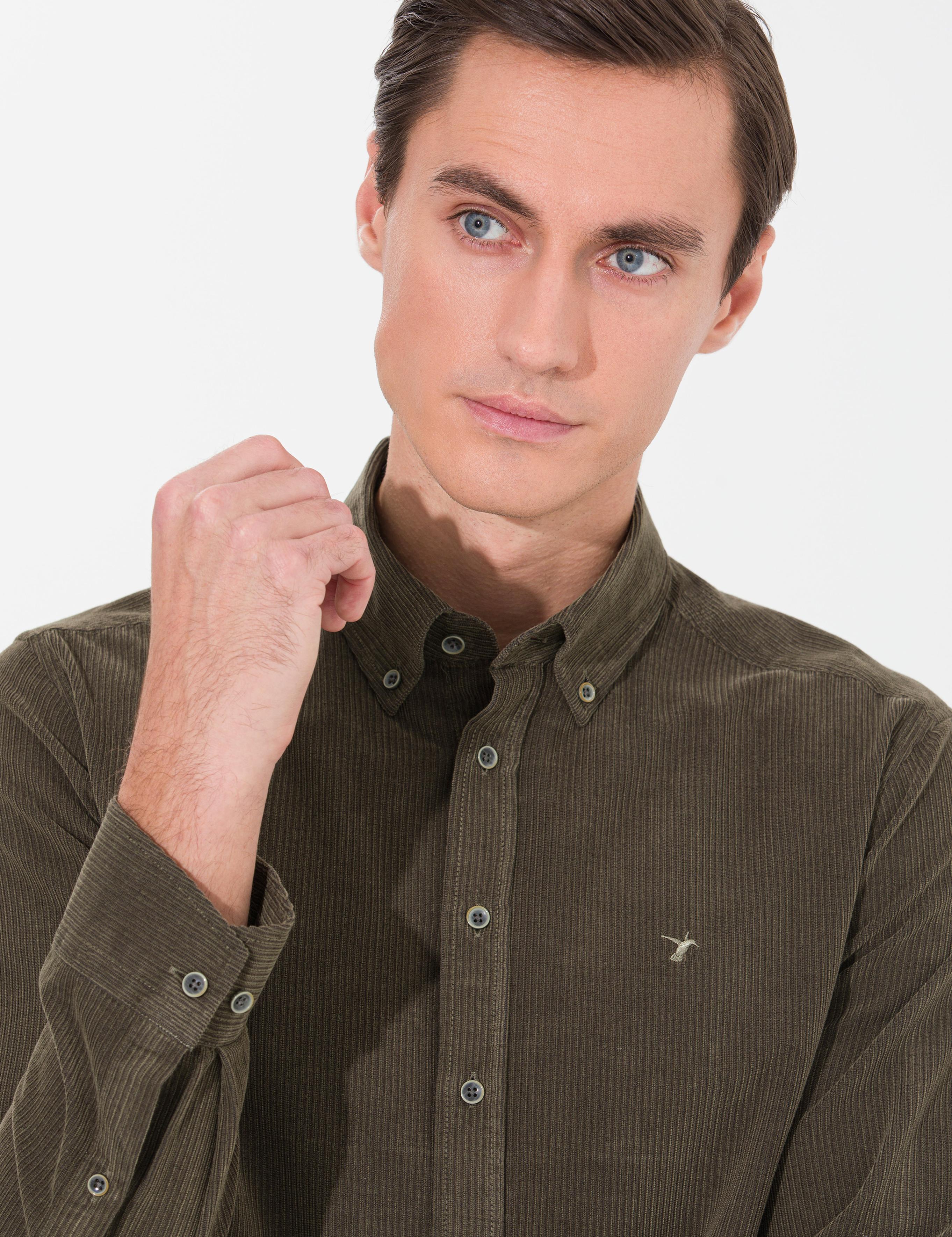 Haki Slim Fit Uzun Kollu Gömlek - 50262889068