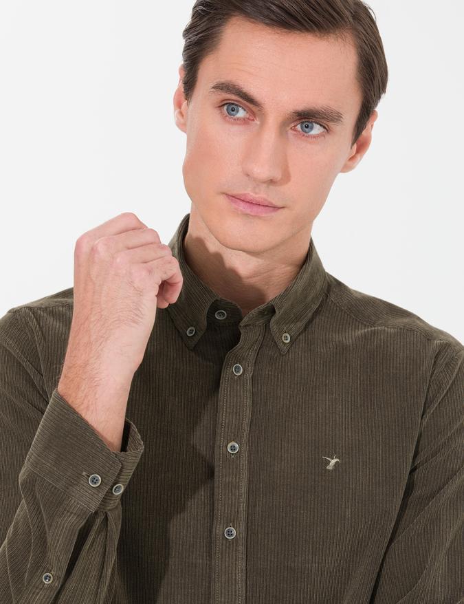 Haki Slim Fit Uzun Kollu Gömlek