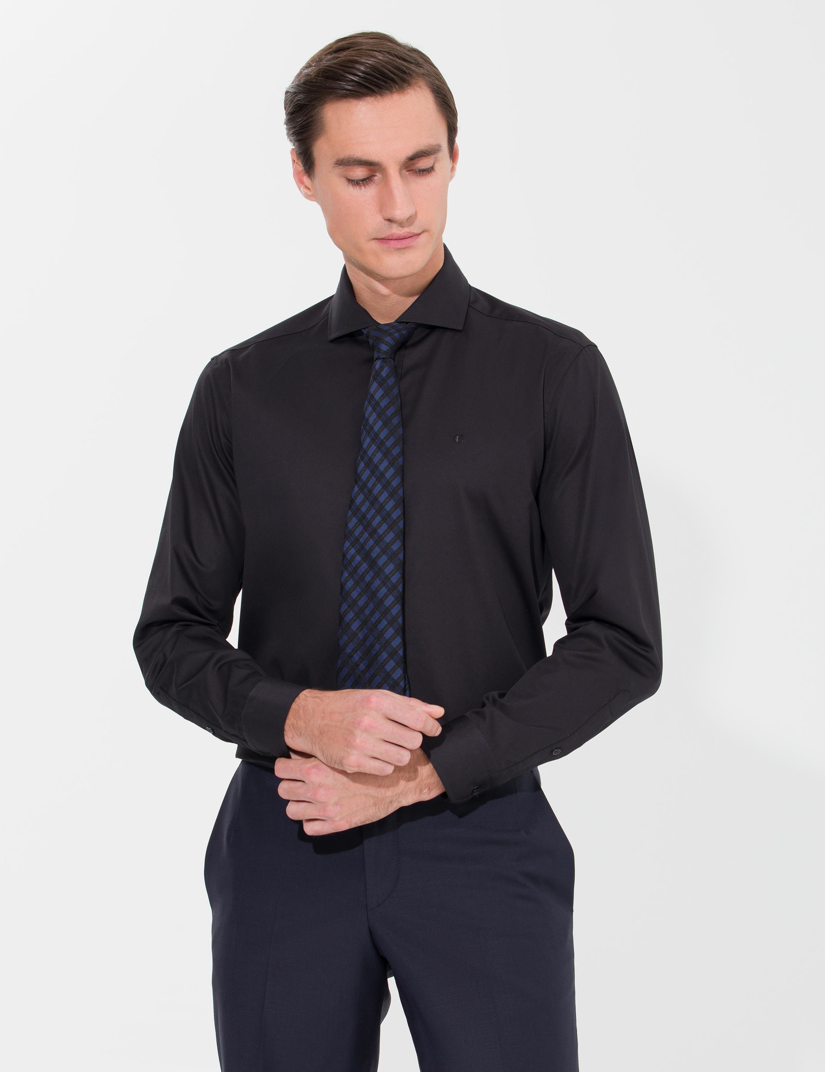 Siyah Slim Fit %100 Pamuk  İtalyan  Basic Gömlek - 50268927071