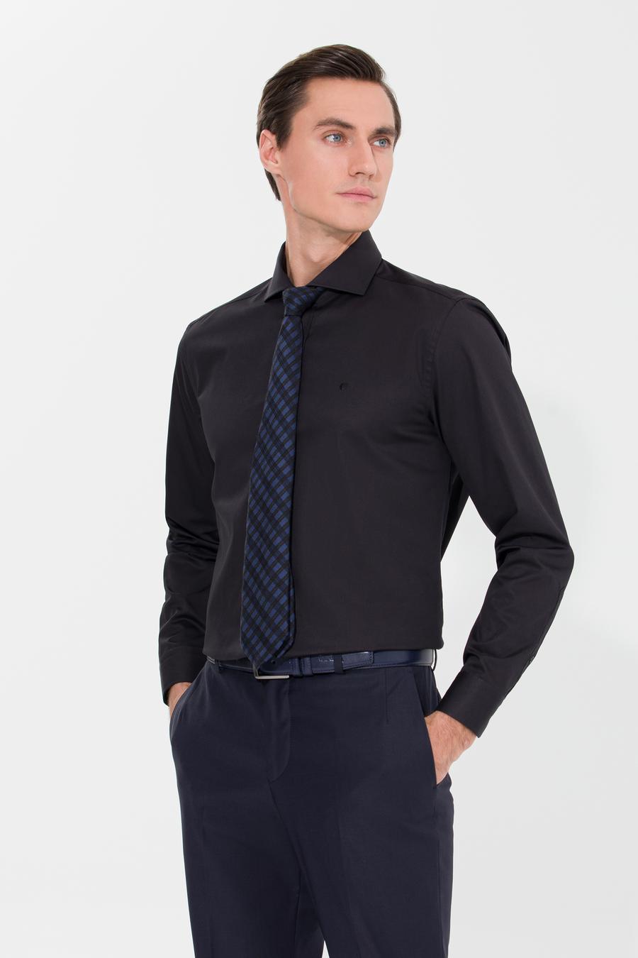 Siyah Slim Fit %100 Pamuk  İtalyan  Basic Gömlek - 50268927071