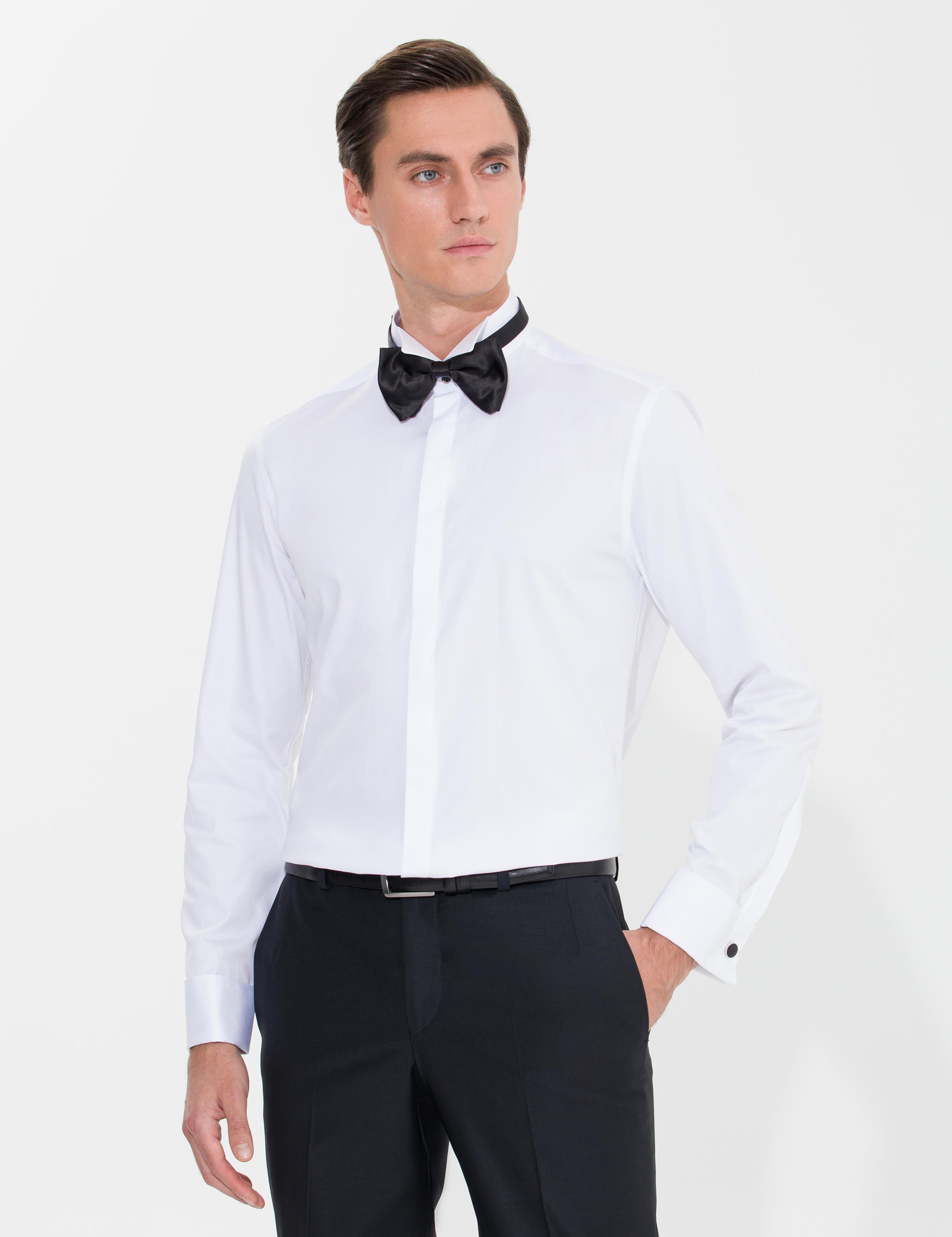 Beyaz Slim Fit Smokin Gömlek - 50269446011