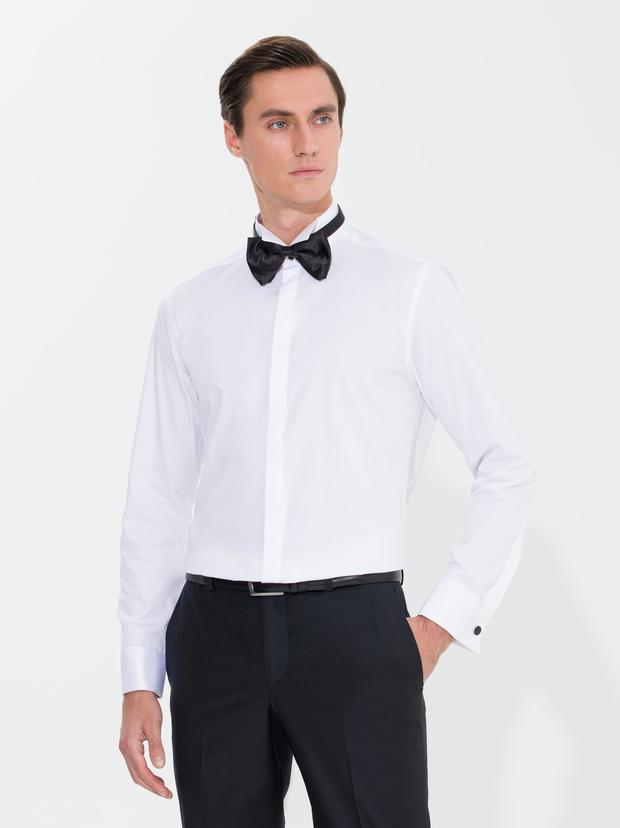 Beyaz Slim Fit Smokin Gömlek
