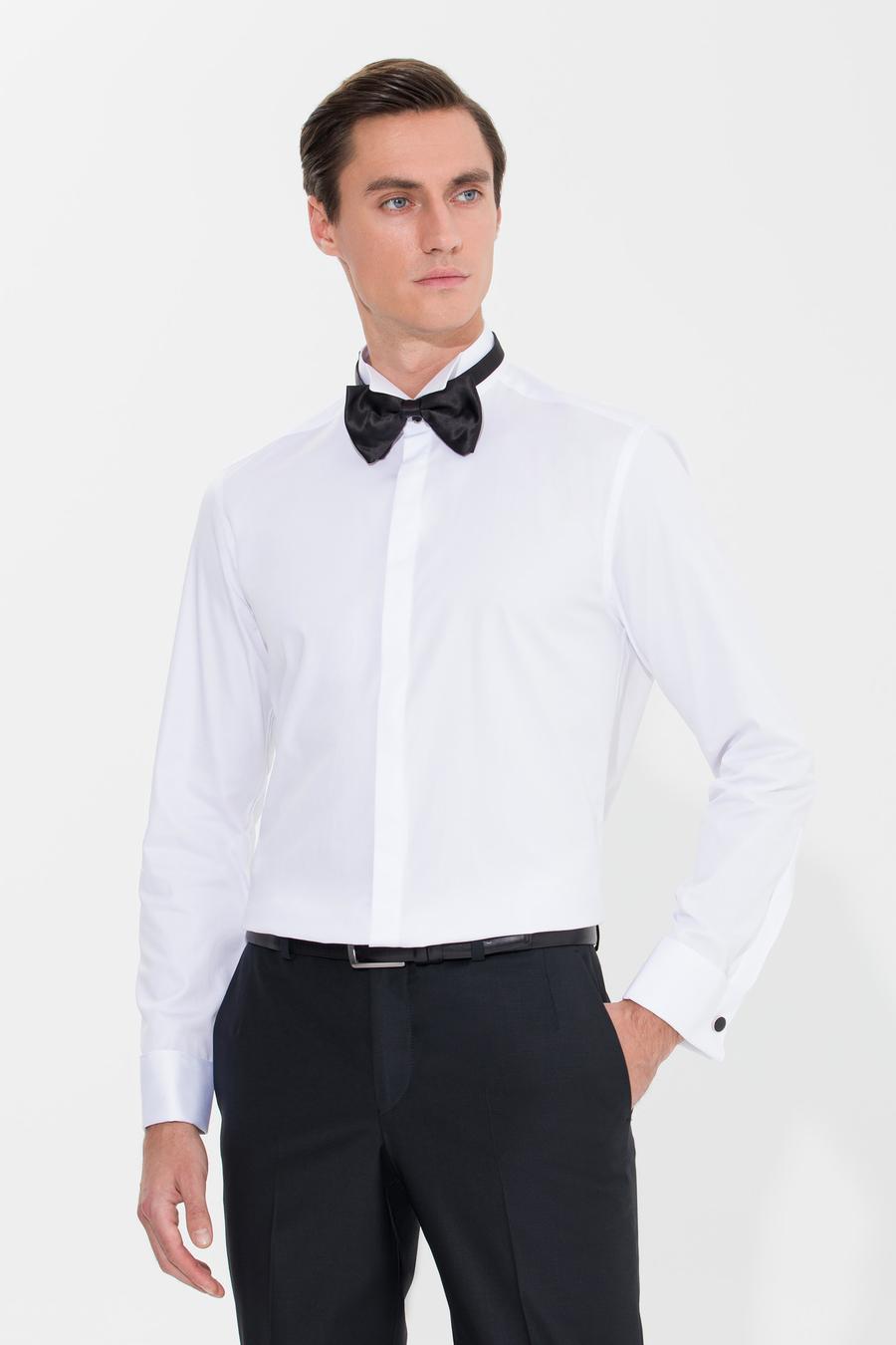 Beyaz Slim Fit Smokin Gömlek - 50269446011