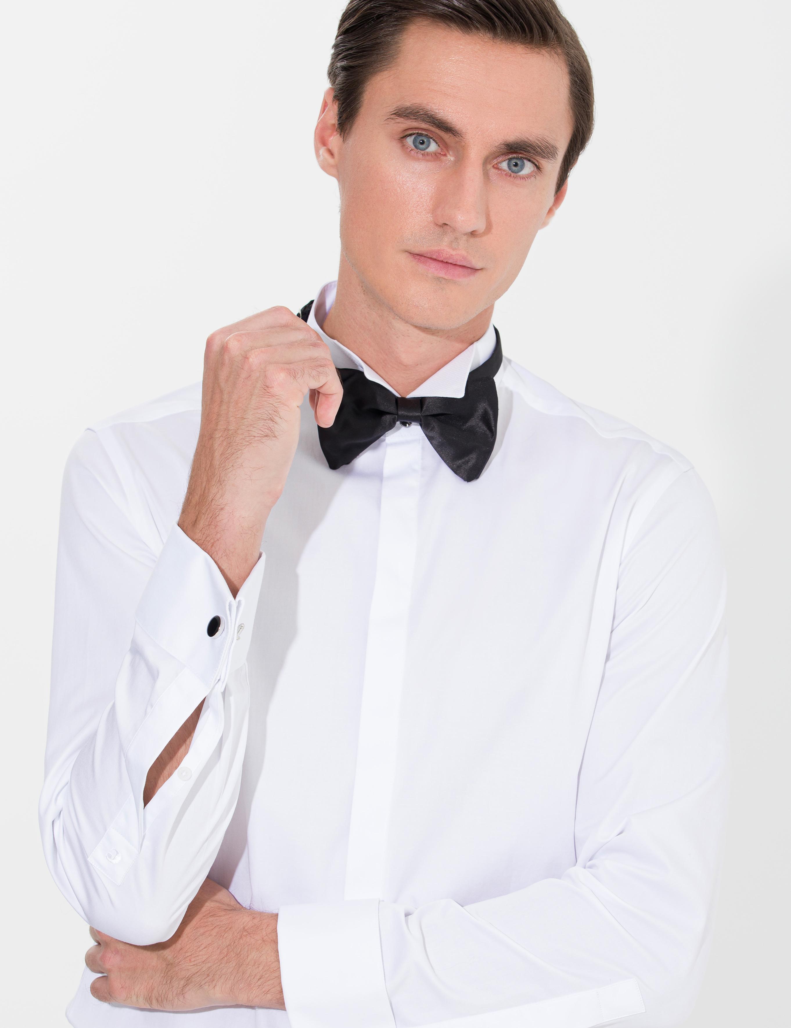 Beyaz Slim Fit Smokin Gömlek - 50269446011