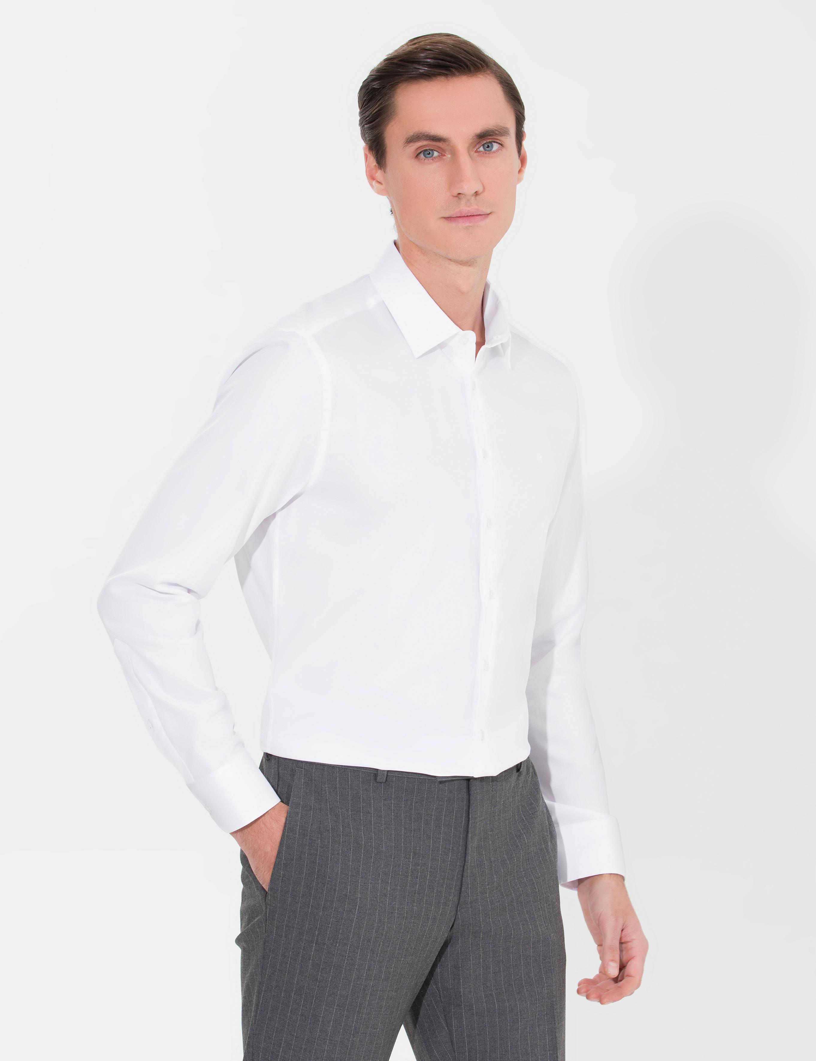 Beyaz Slim Fit Uzun Kollu Basic Gömlek - 50268926003