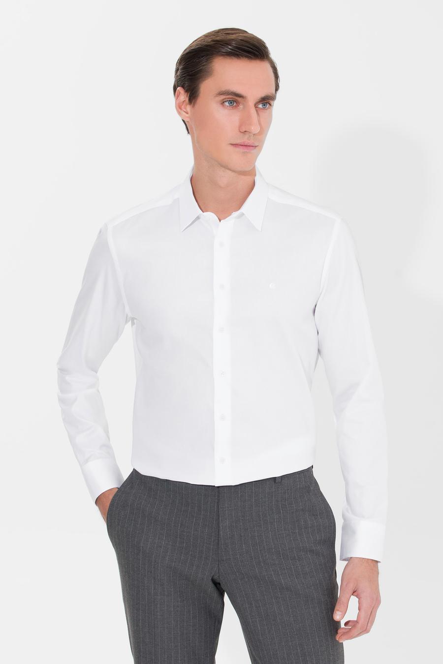 Beyaz Slim Fit Uzun Kollu Basic Gömlek - 50268926003