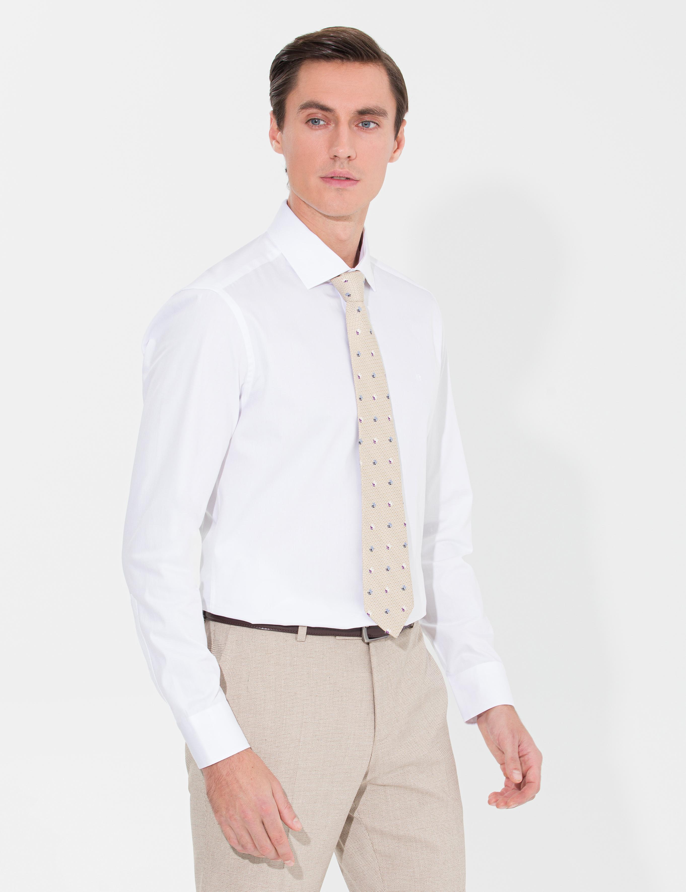 Beyaz Slim Fit Uzun Kollu Basic Gömlek - 50269714005