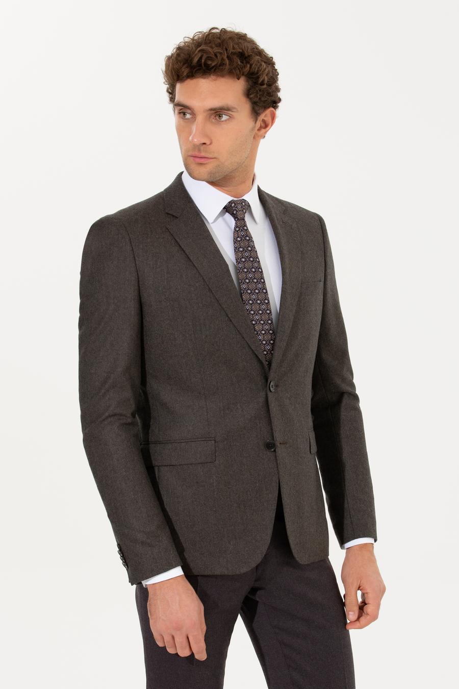 Kahverengi Slim Fit Yün Ceket - 50242804107