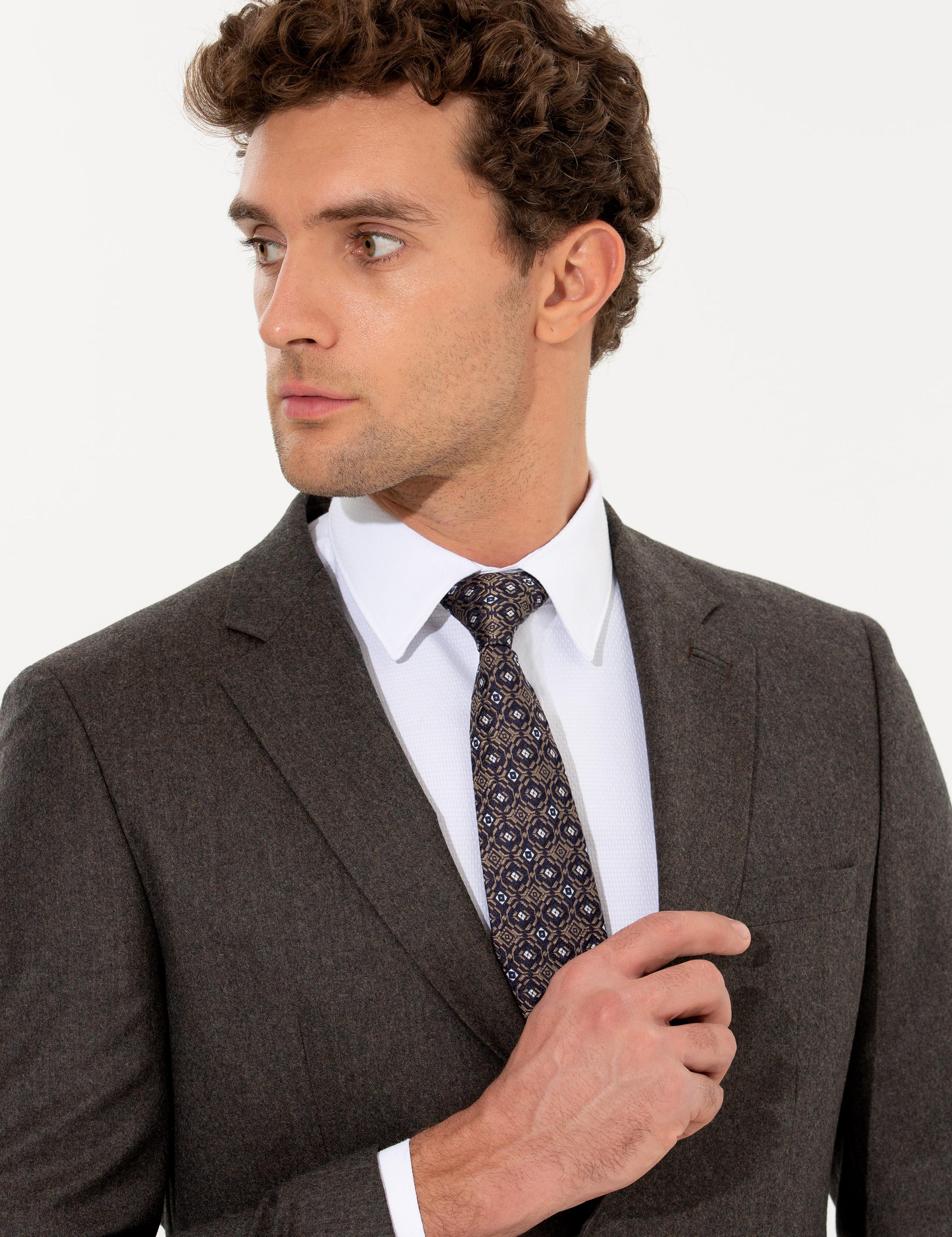 Kahverengi Slim Fit Yün Ceket - 50242804107