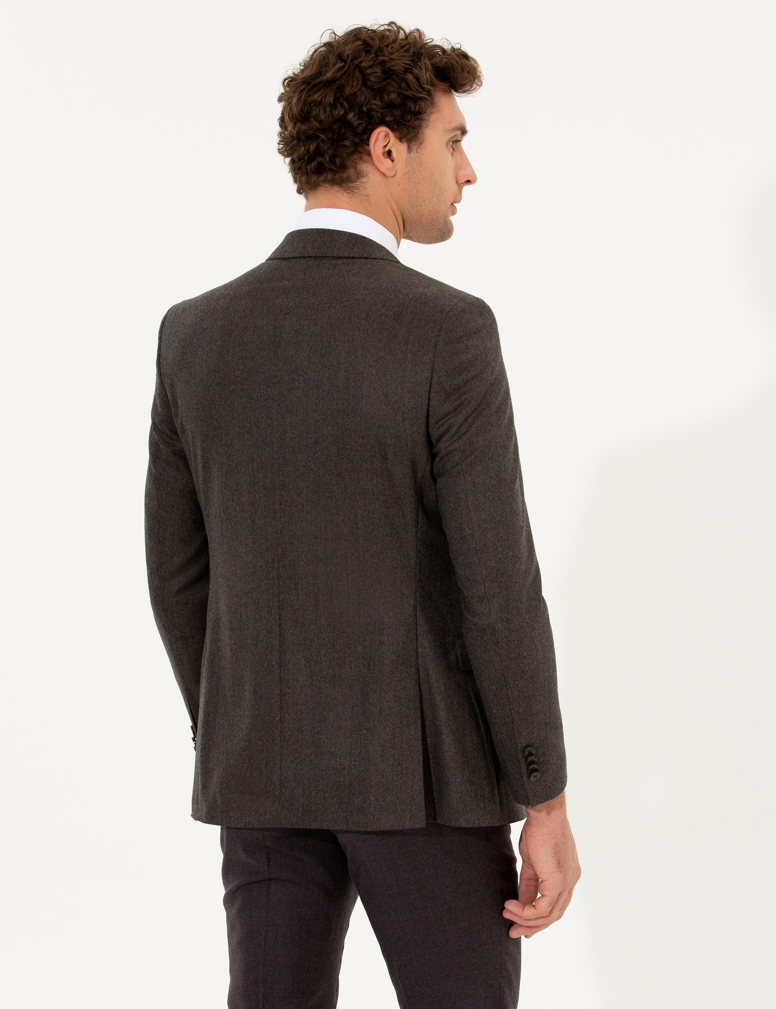 Kahverengi Slim Fit Yün Ceket - 50242804107