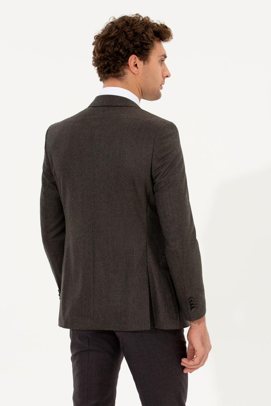 Kahverengi Slim Fit Yün Ceket - 50242804107