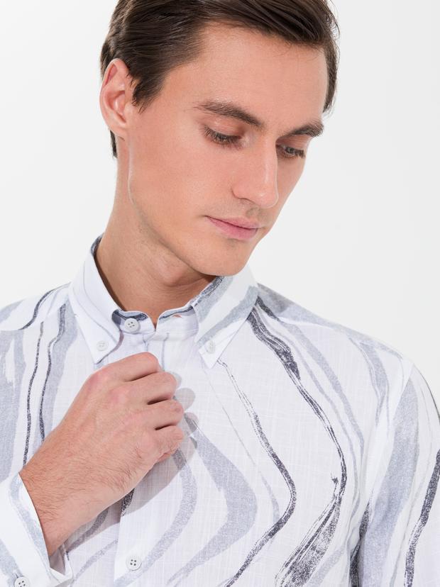 Gri Slim Fit Uzun Kollu Gömlek