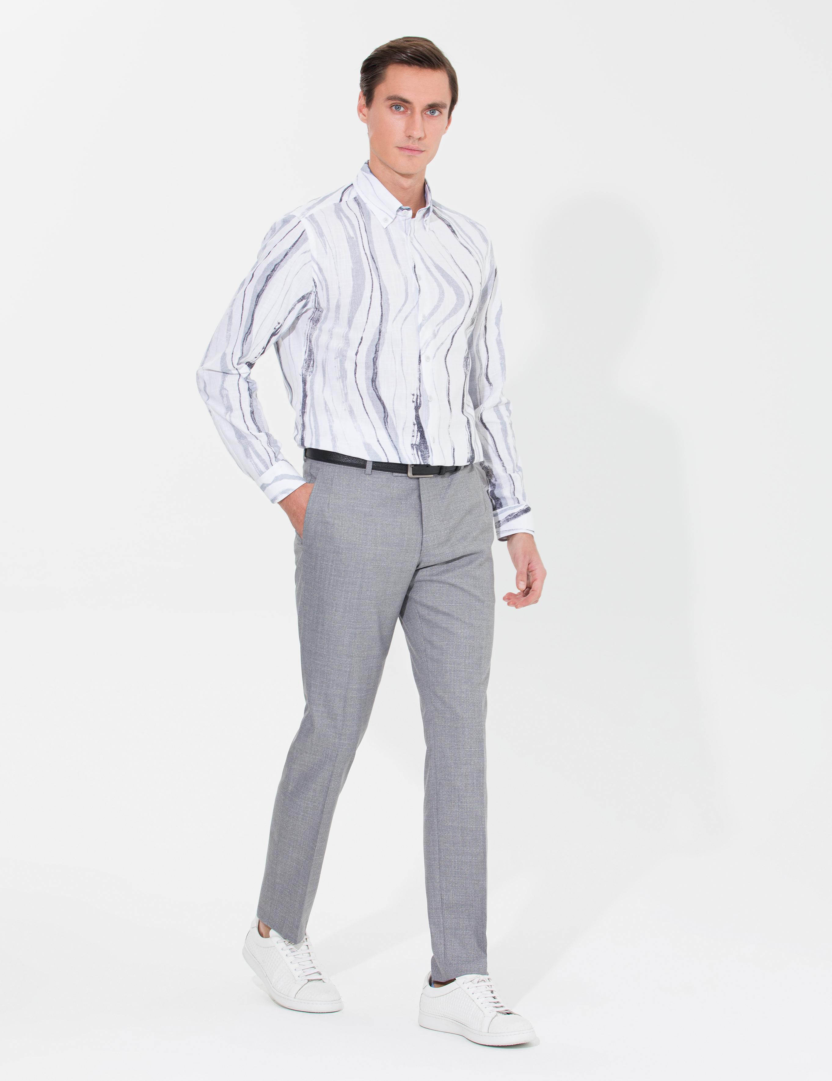Gri Slim Fit Uzun Kollu Gömlek - 50265587063